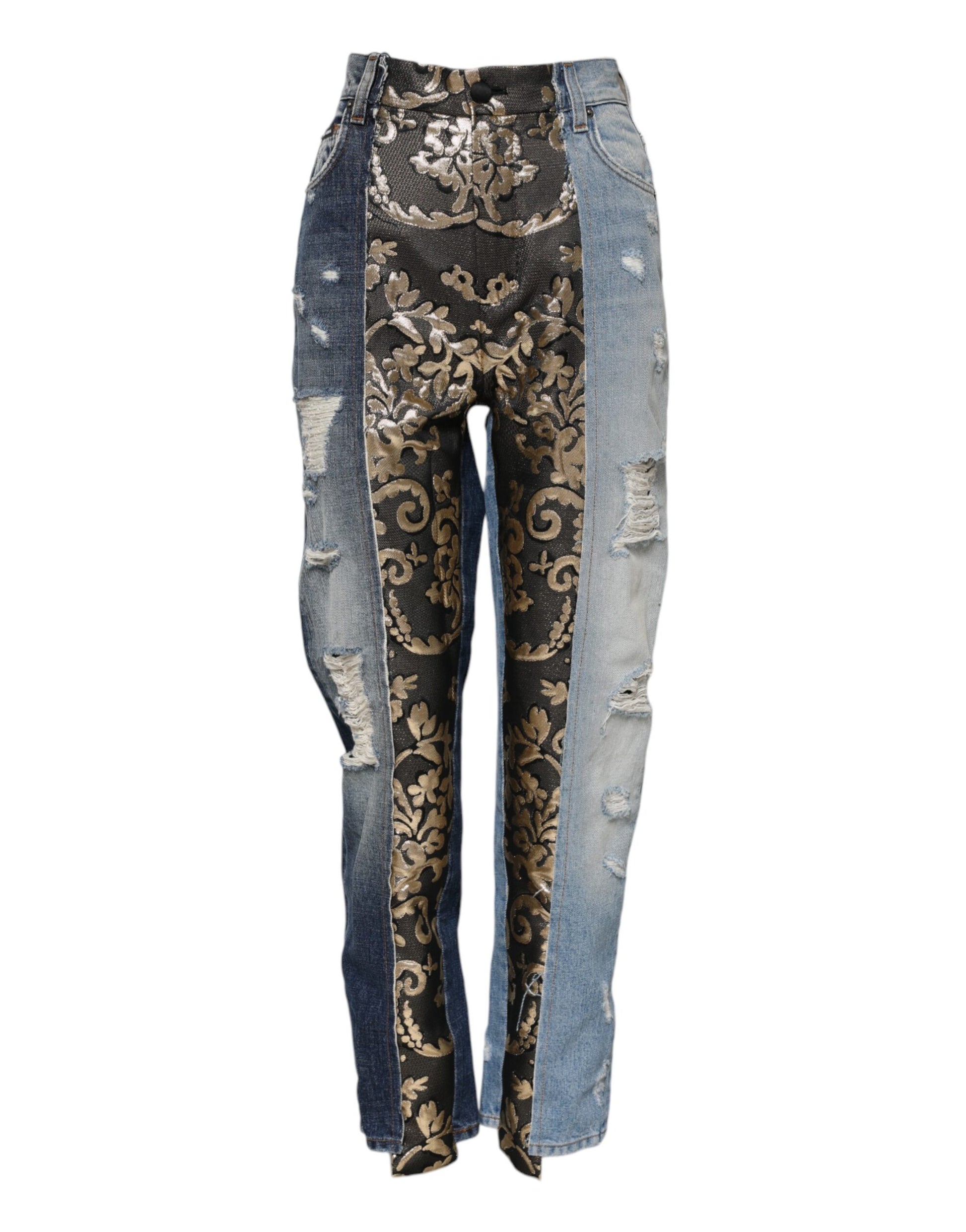 Jean fuselé en denim patchwork multicolore Dolce &amp; Gabbana 
