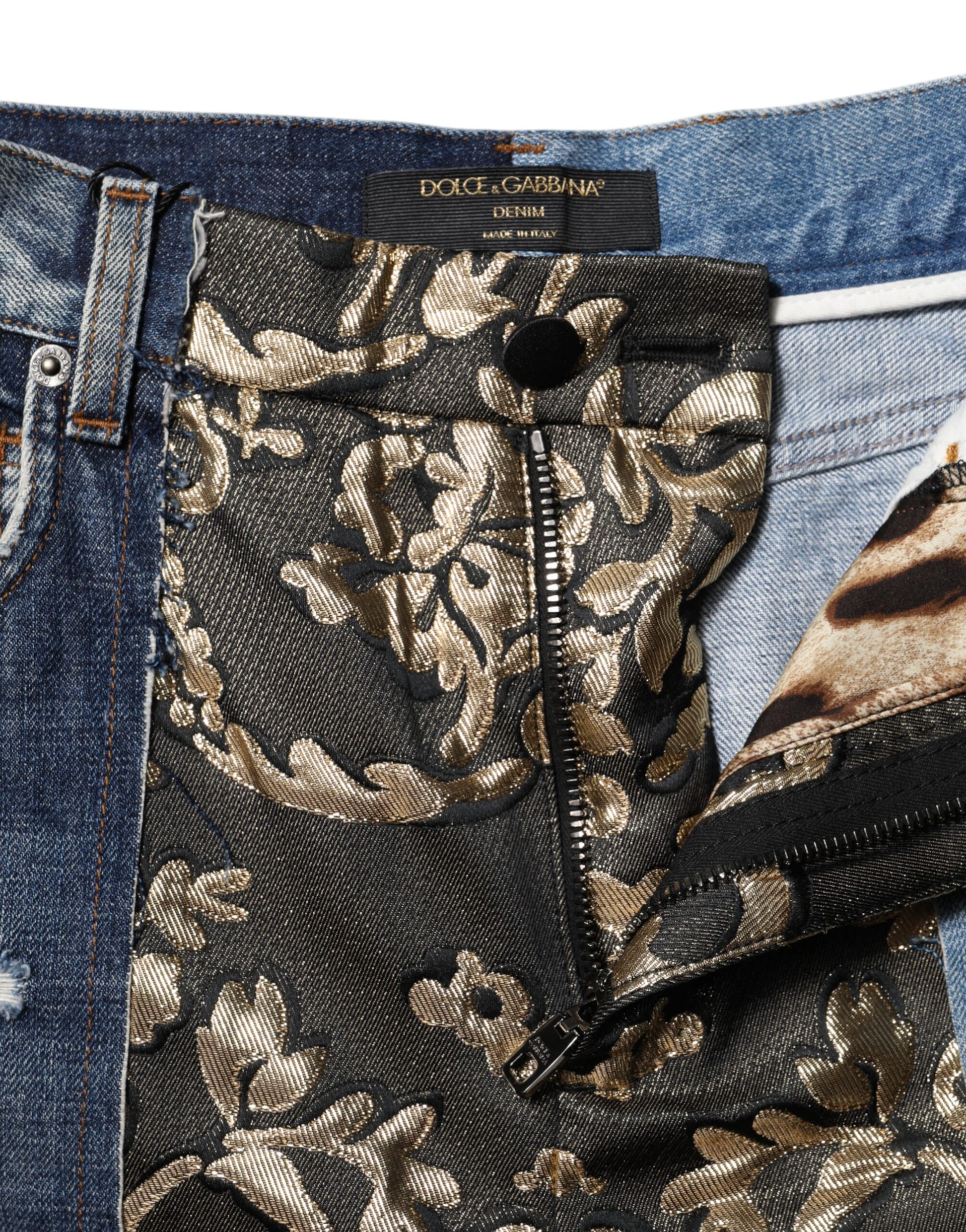 Jean fuselé en denim patchwork multicolore Dolce &amp; Gabbana 