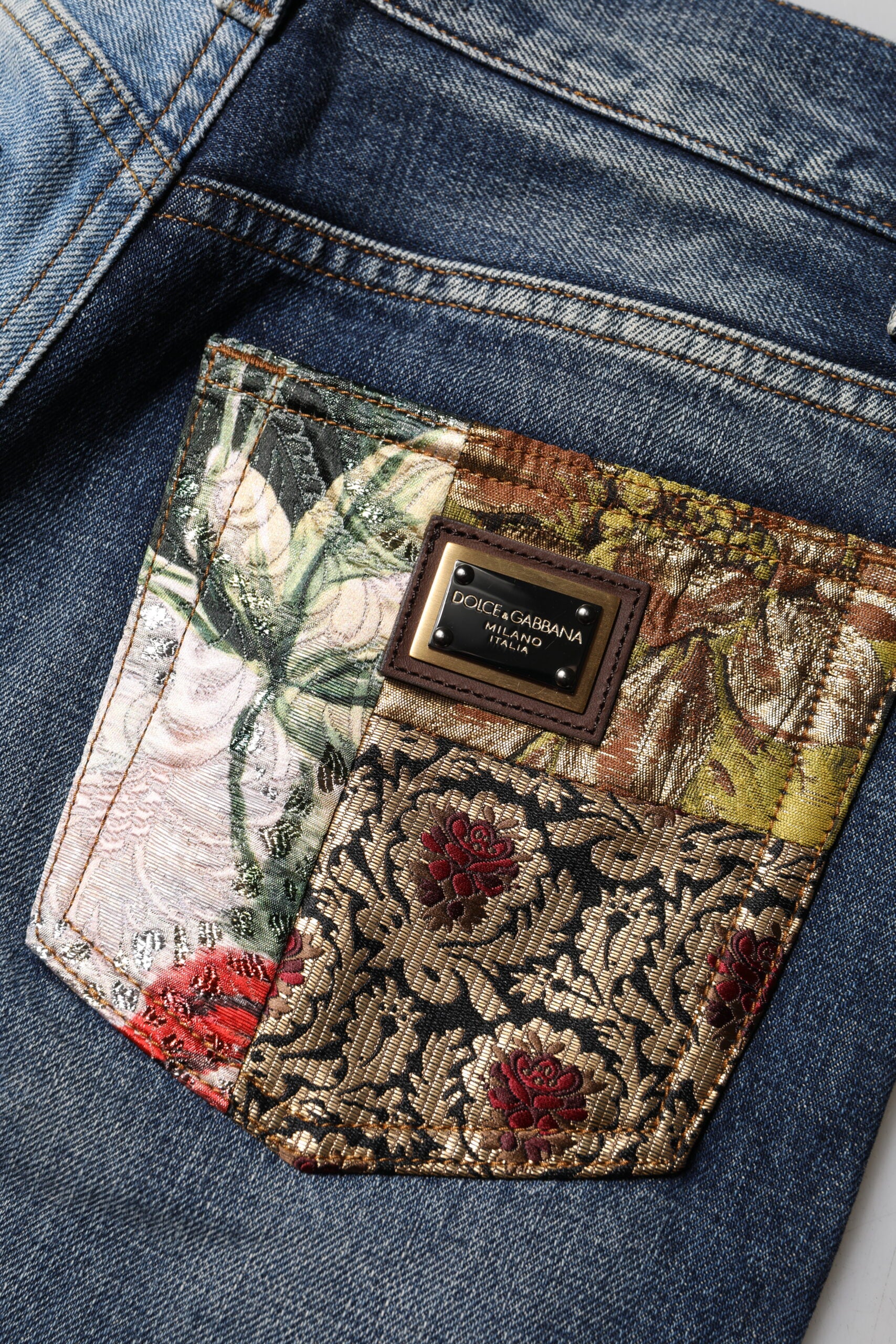 Jean fuselé en denim patchwork multicolore Dolce &amp; Gabbana 