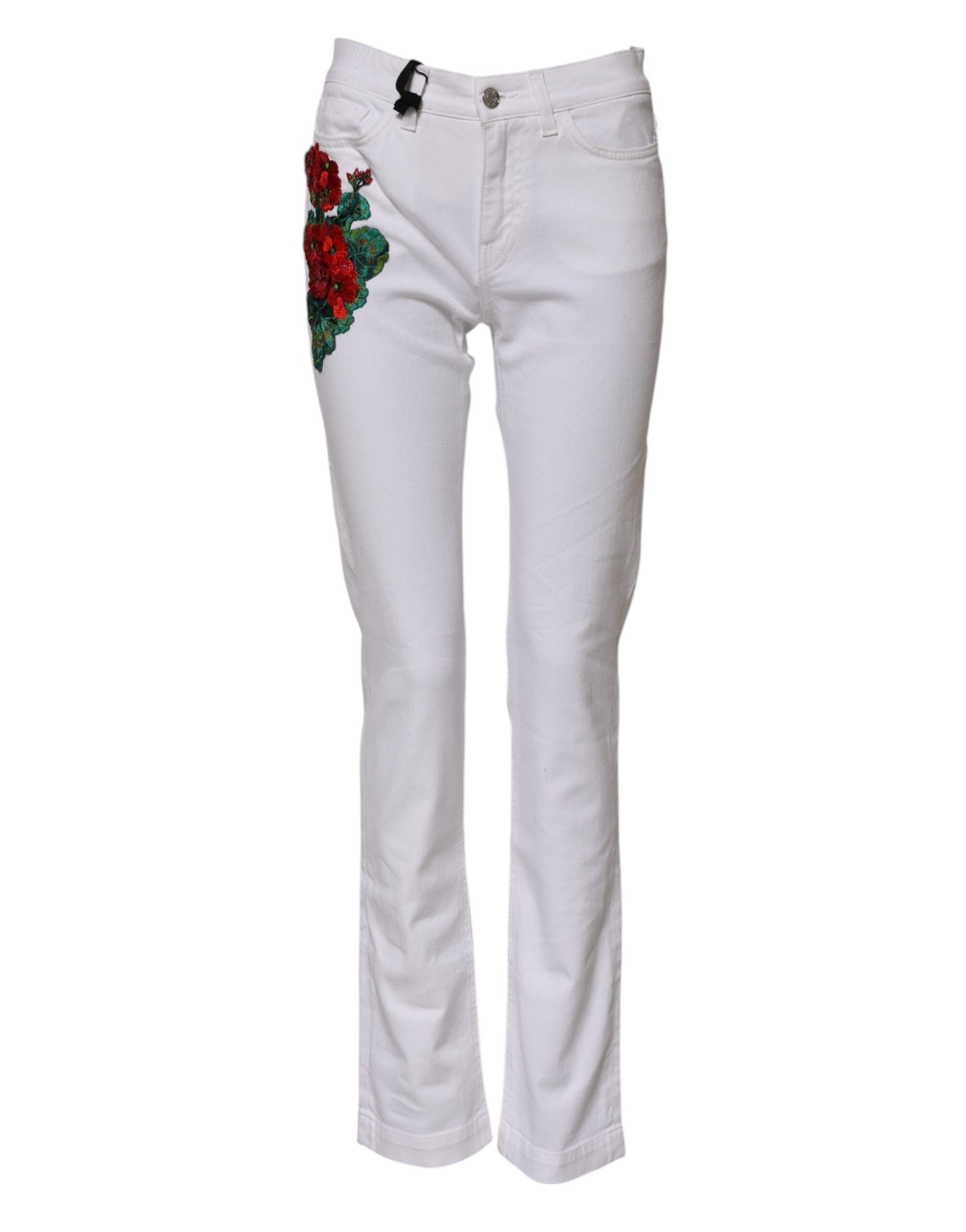 Jean en denim blanc à broderies florales GIRLY Dolce &amp; Gabbana 