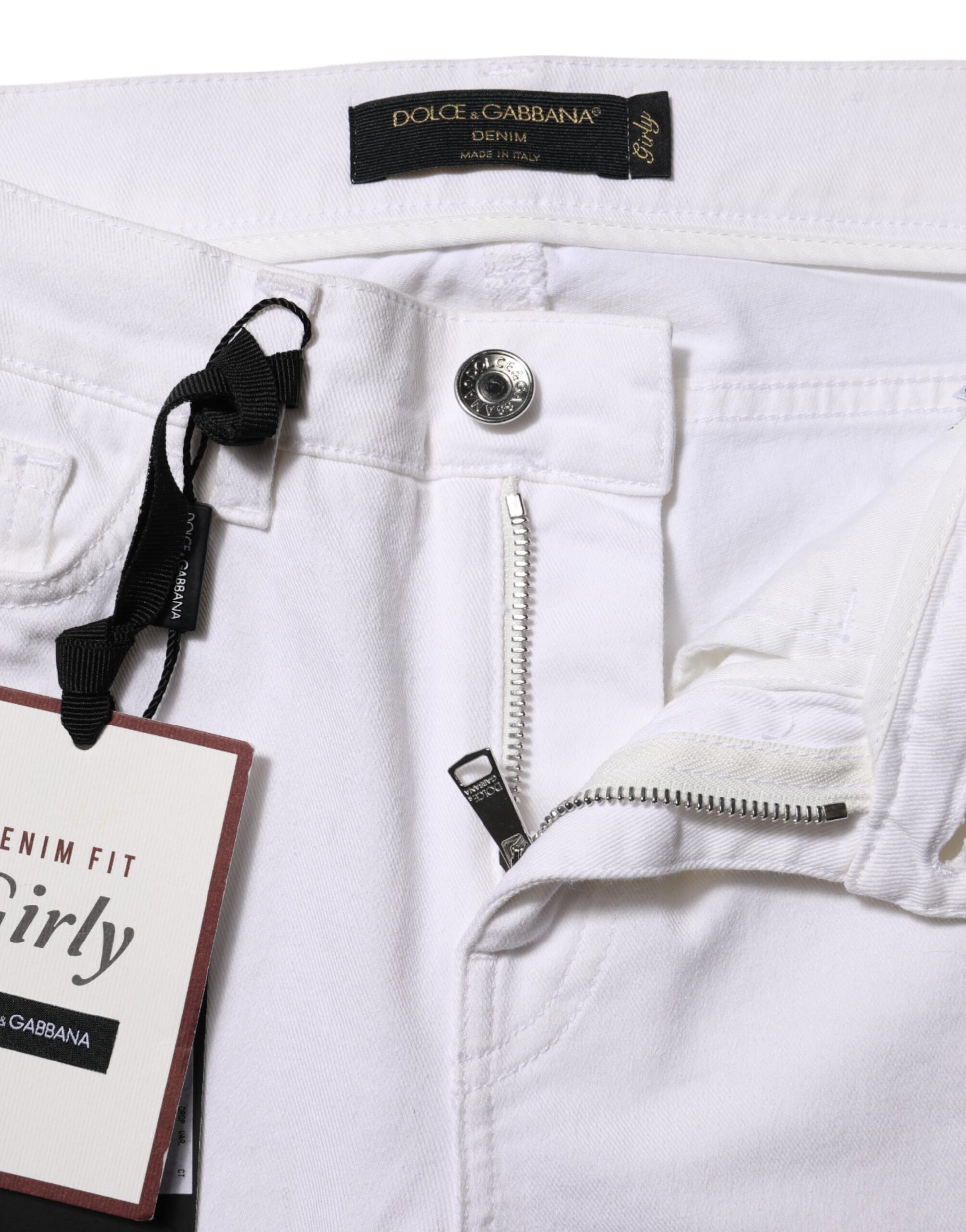 Jean en denim blanc à broderies florales GIRLY Dolce &amp; Gabbana 