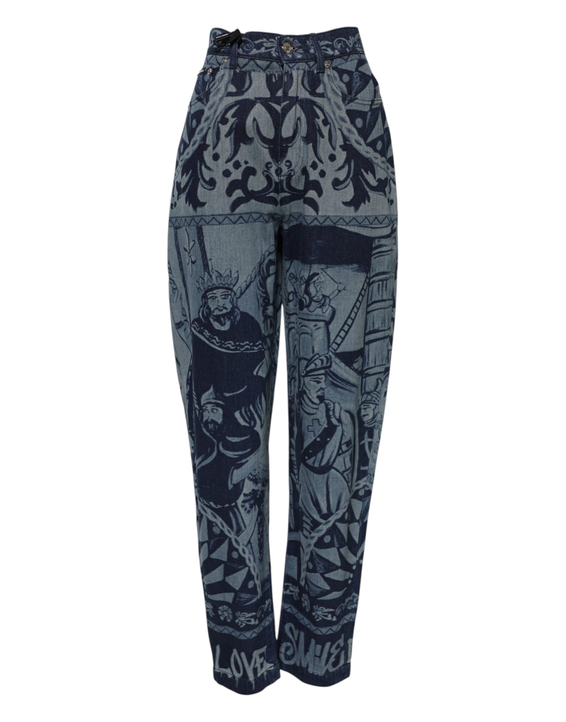Jean fuselé en denim bleu à imprimé graphique Dolce &amp; Gabbana 