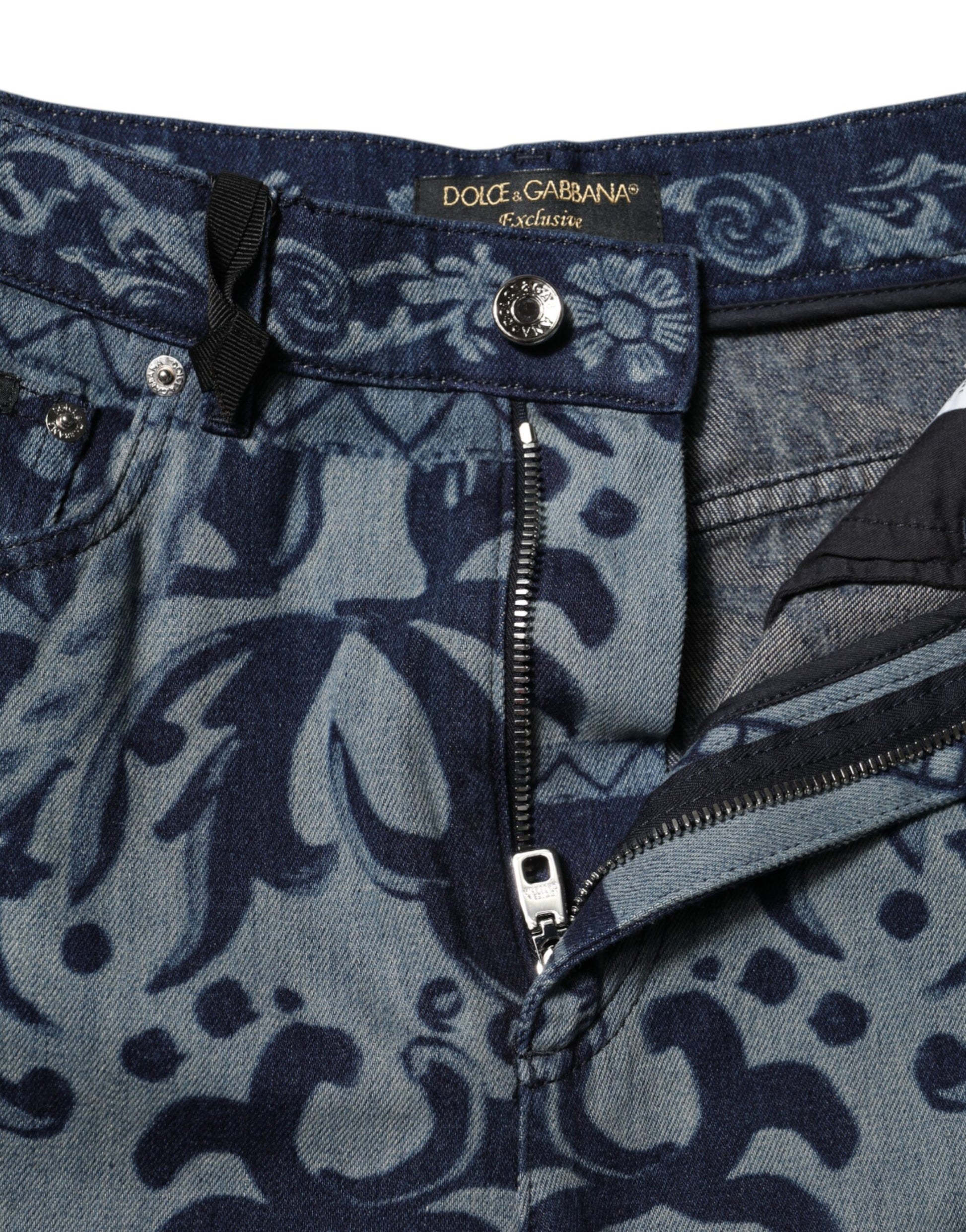 Jean fuselé en denim bleu à imprimé graphique Dolce &amp; Gabbana 