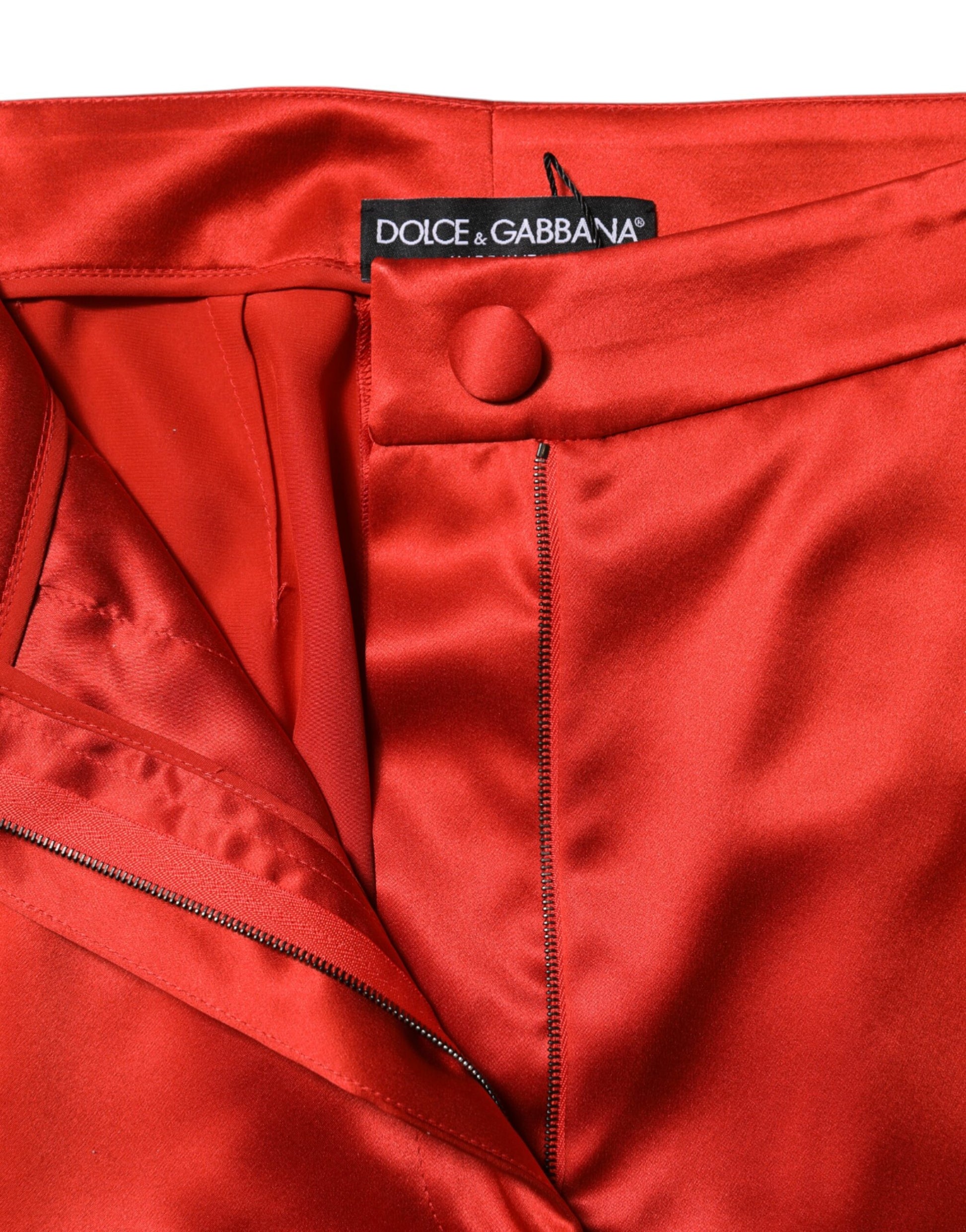 Pantalon large taille haute en satin rouge Dolce &amp; Gabbana 