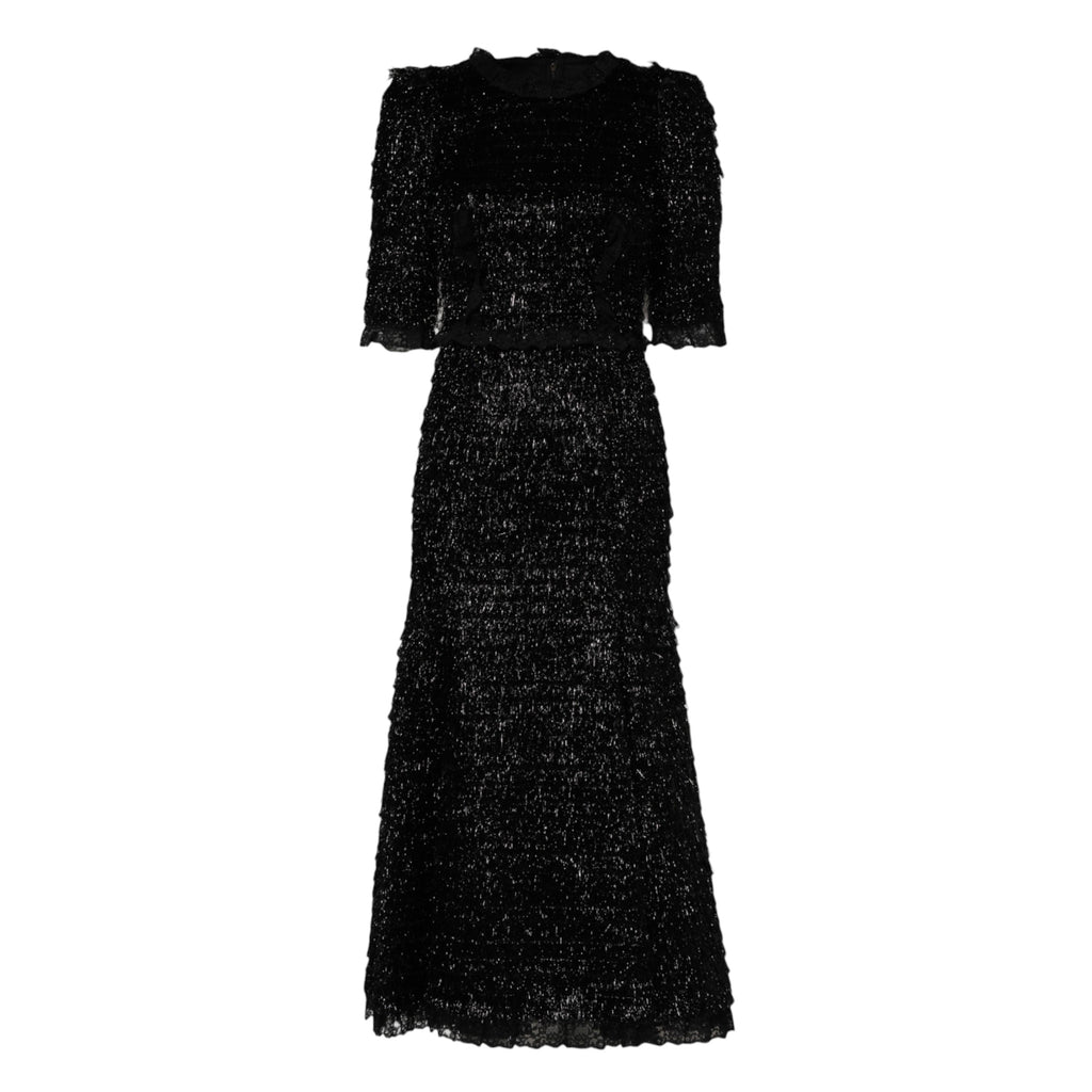 Robe mi-longue trapèze en polyester noir métallisé Dolce &amp; Gabbana