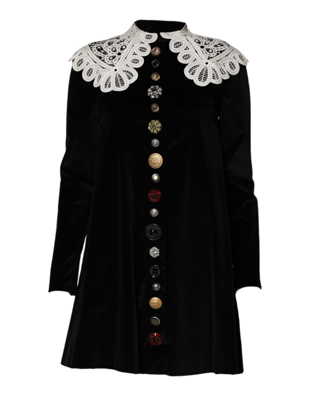 Dolce & Gabbana Black Velvet Lace Collared Embellished Dress