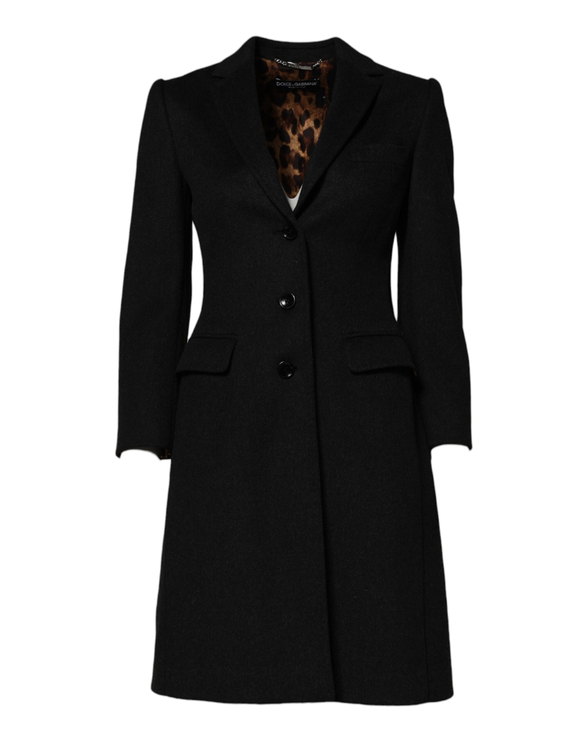 Trench-coat à manches longues en laine noire Dolce &amp; Gabbana