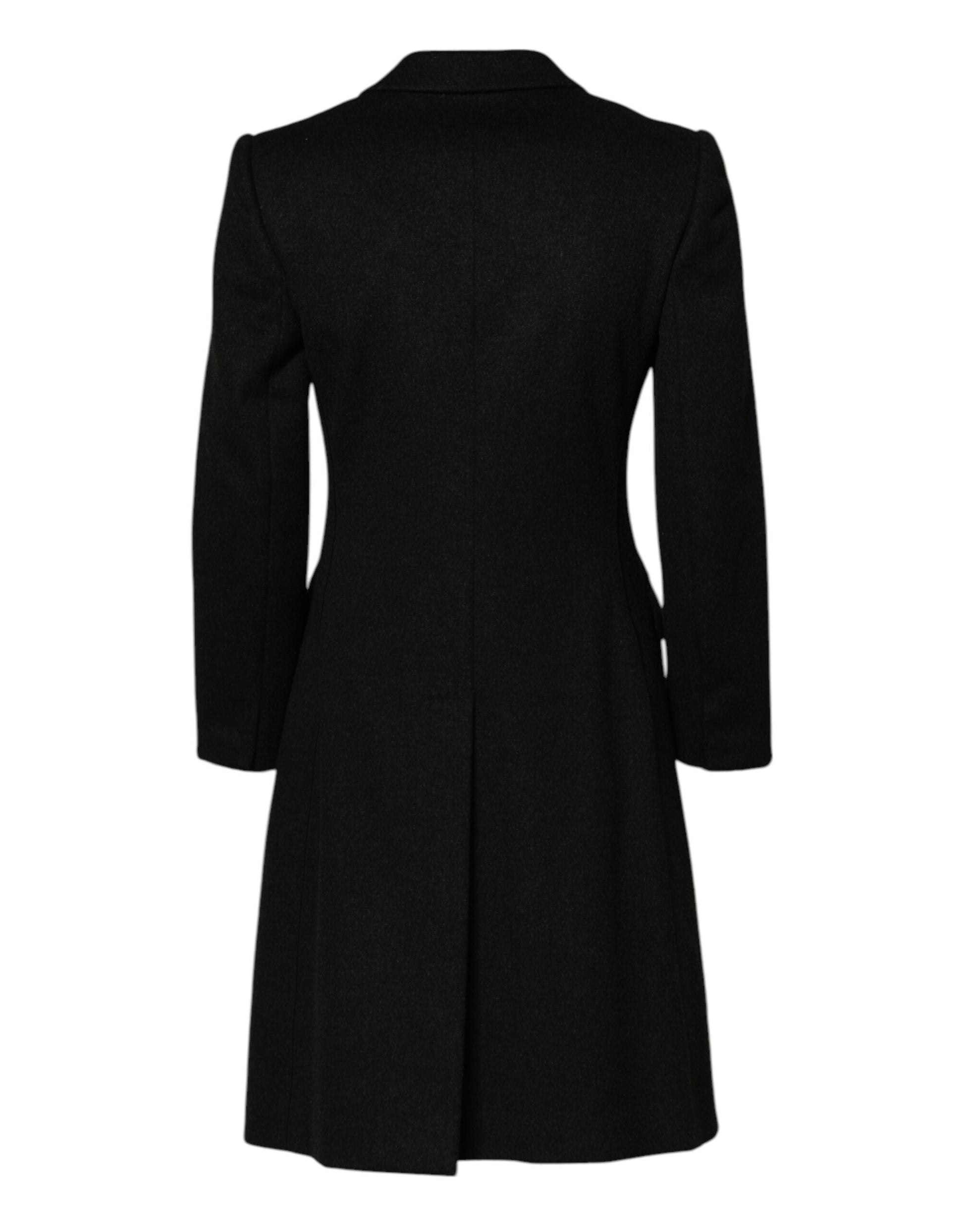 Trench-coat à manches longues en laine noire Dolce &amp; Gabbana