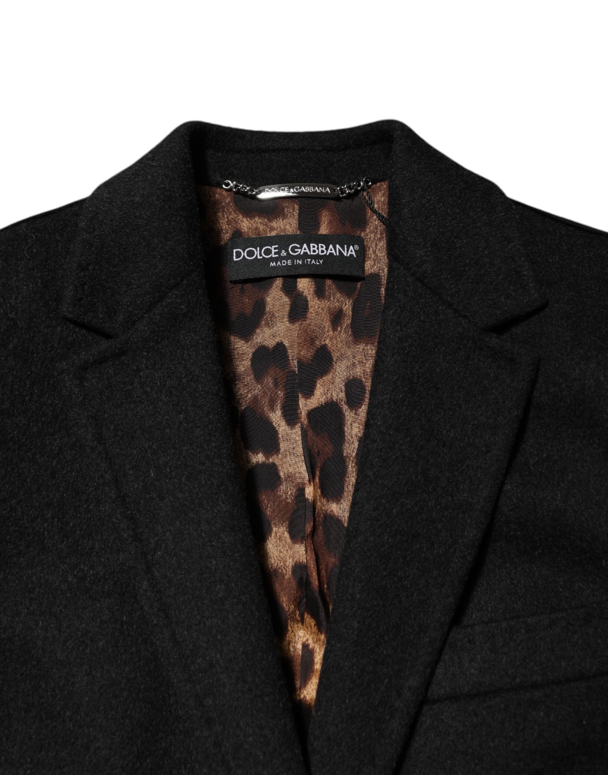Trench-coat à manches longues en laine noire Dolce &amp; Gabbana