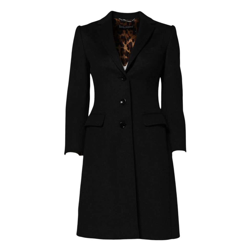 Trench-coat à manches longues en laine noire Dolce &amp; Gabbana