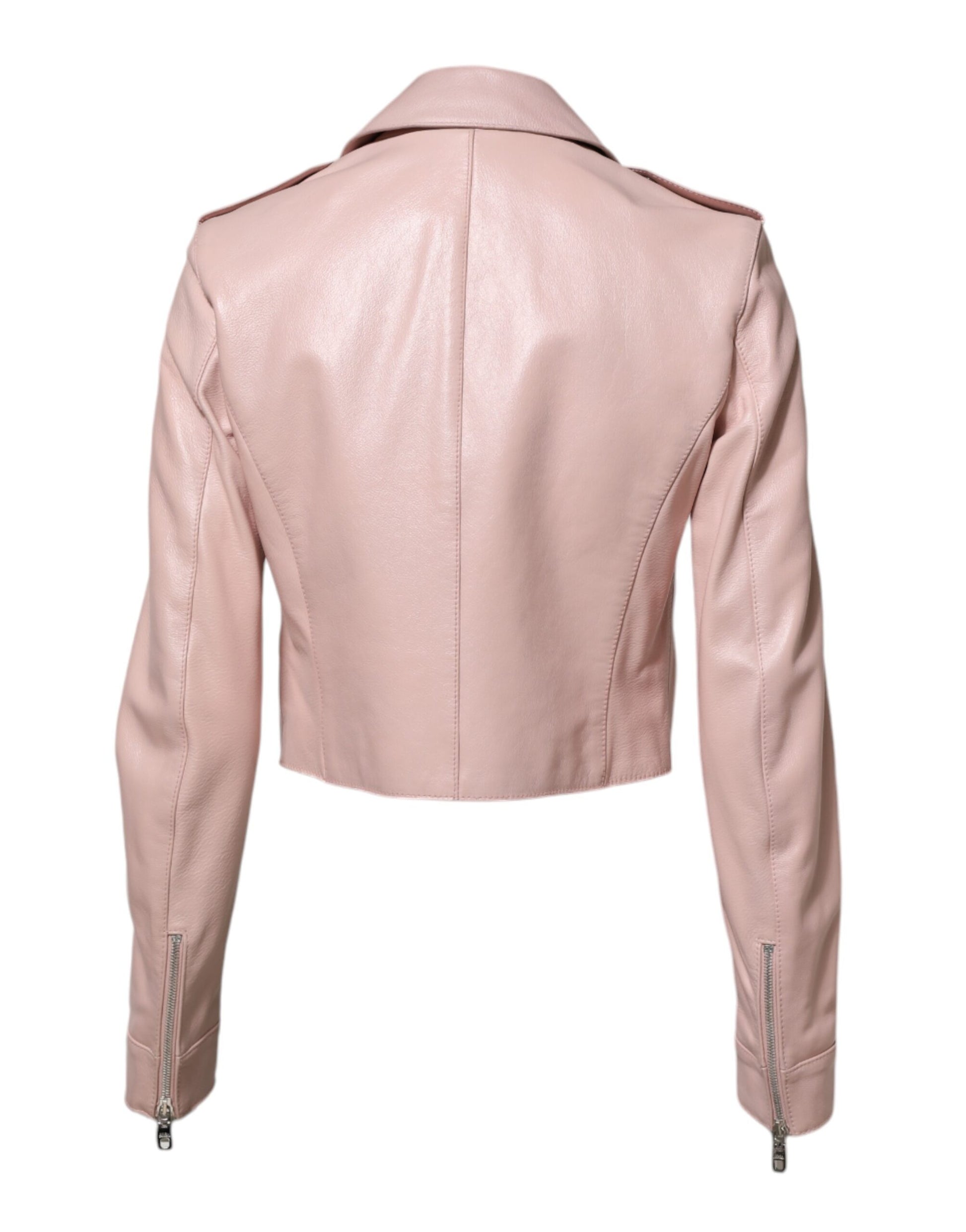 Veste motard en cuir rose clair à col Dolce &amp; Gabbana pour femme