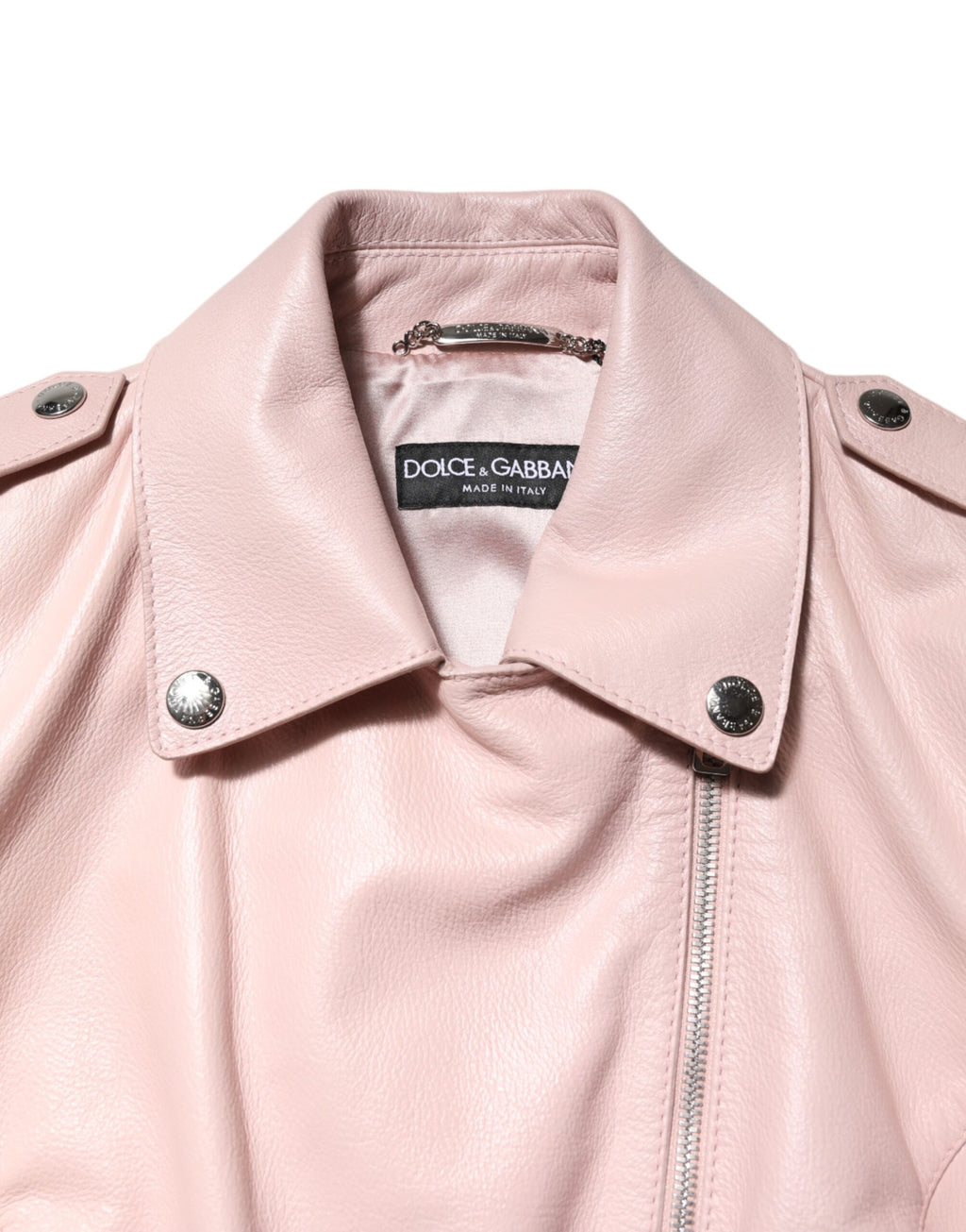 Veste motard en cuir rose clair à col Dolce &amp; Gabbana pour femme