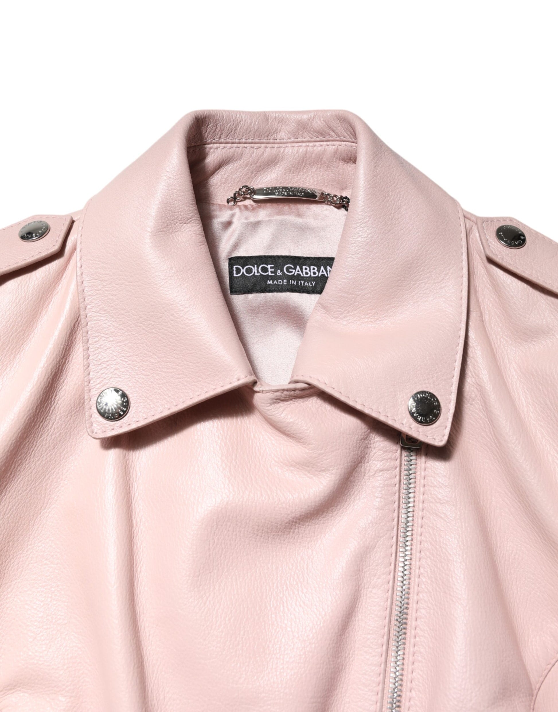 Veste motard en cuir rose clair à col Dolce &amp; Gabbana pour femme