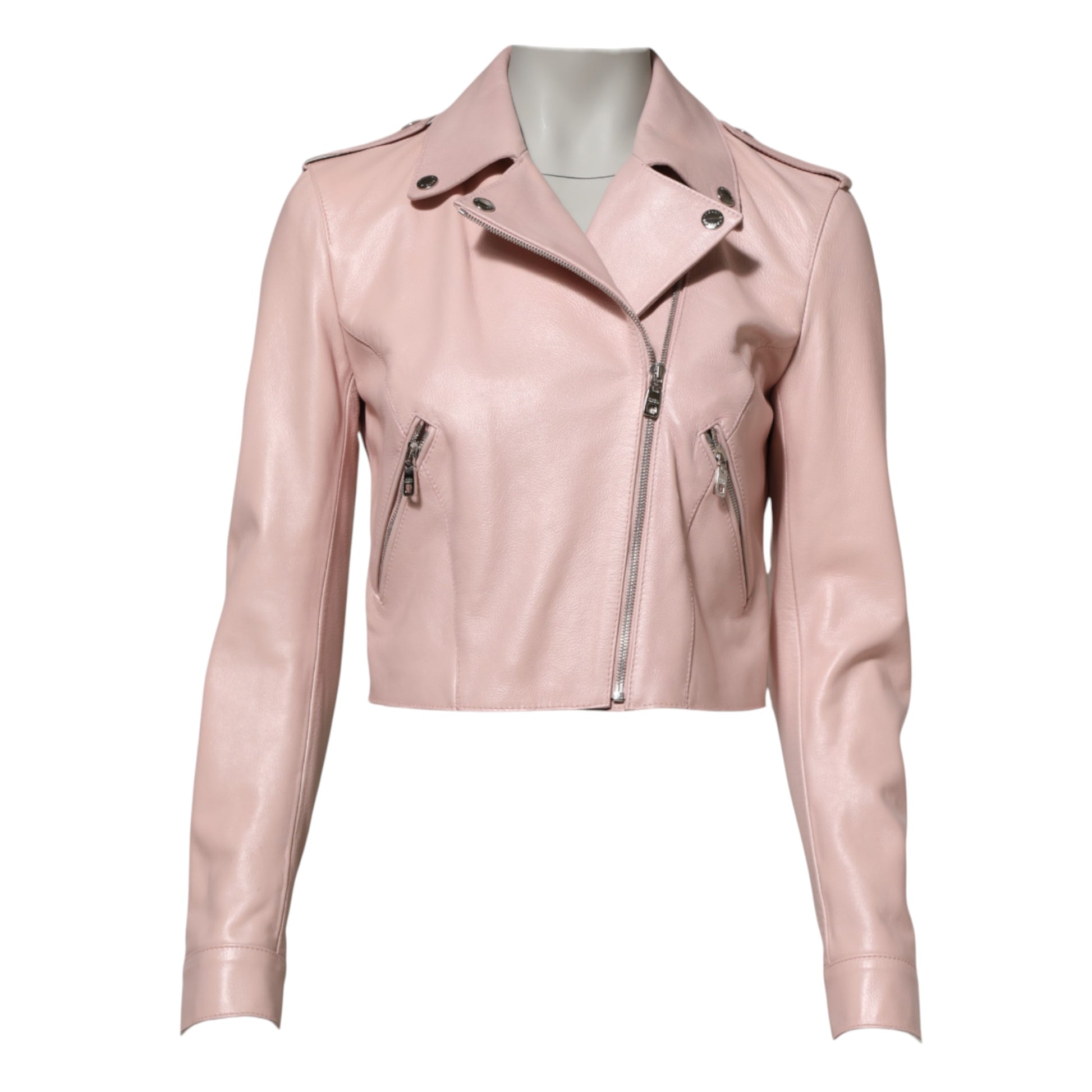 Veste motard en cuir rose clair à col Dolce &amp; Gabbana pour femme