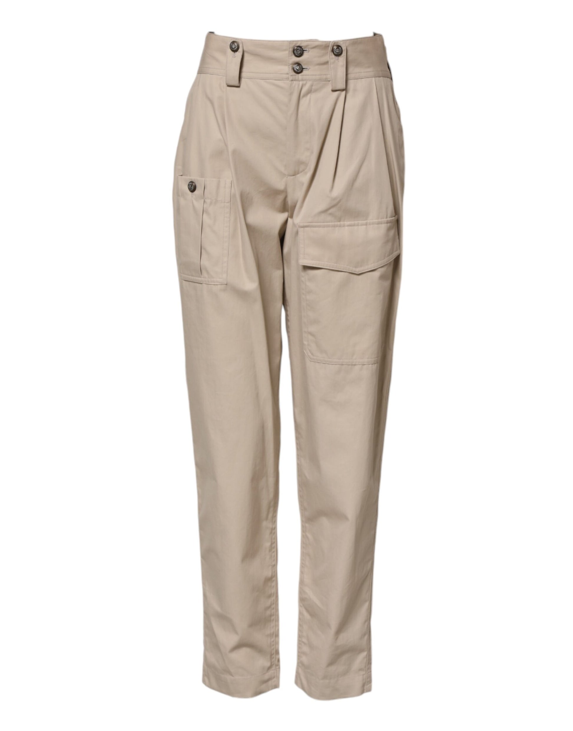 Pantalon taille haute en coton beige Dolce &amp; Gabbana