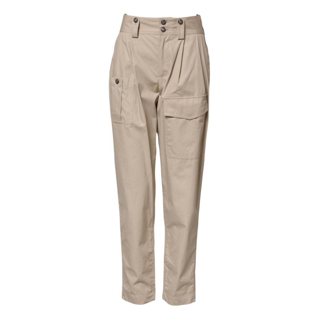 Pantalon taille haute en coton beige Dolce &amp; Gabbana