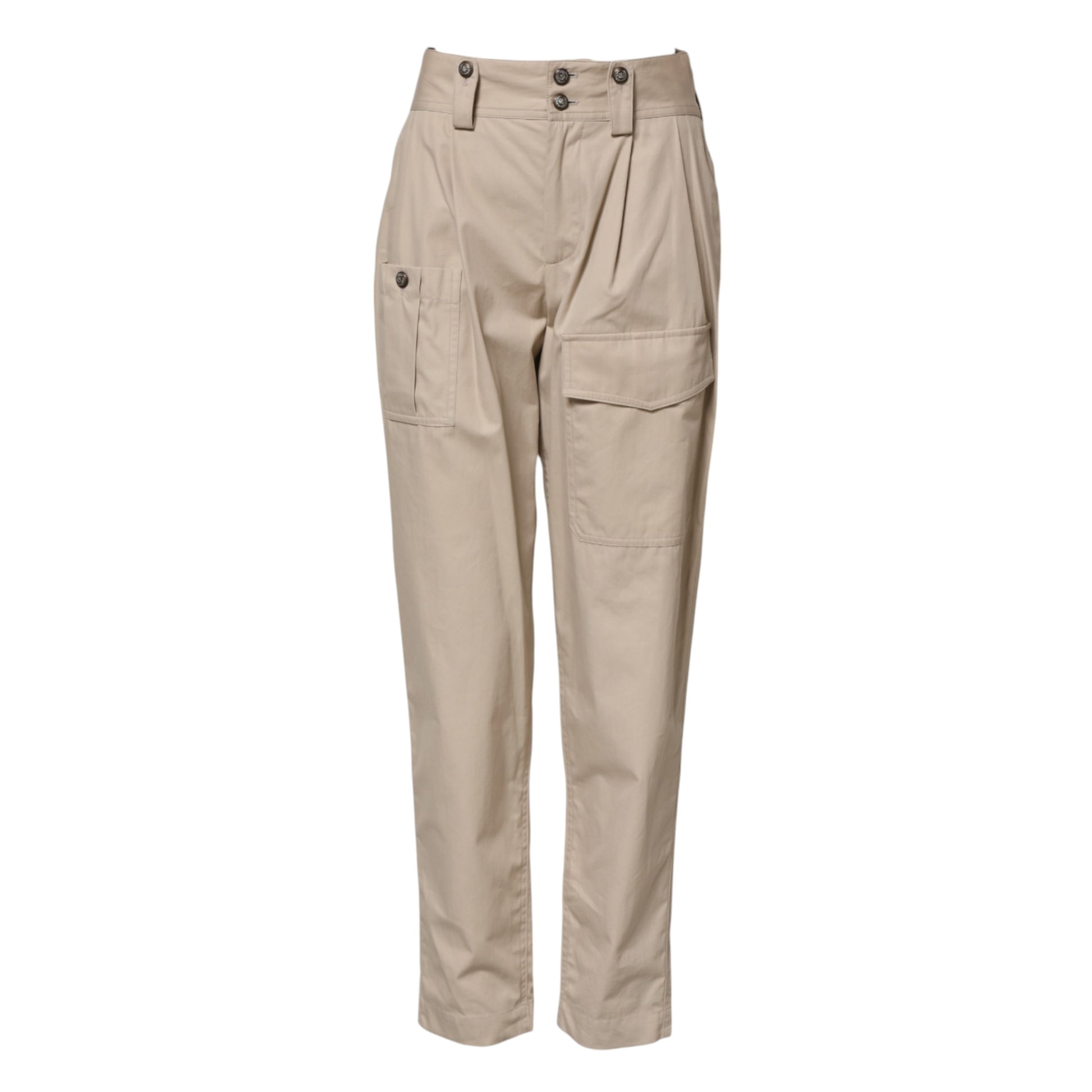 Pantalon taille haute en coton beige Dolce &amp; Gabbana