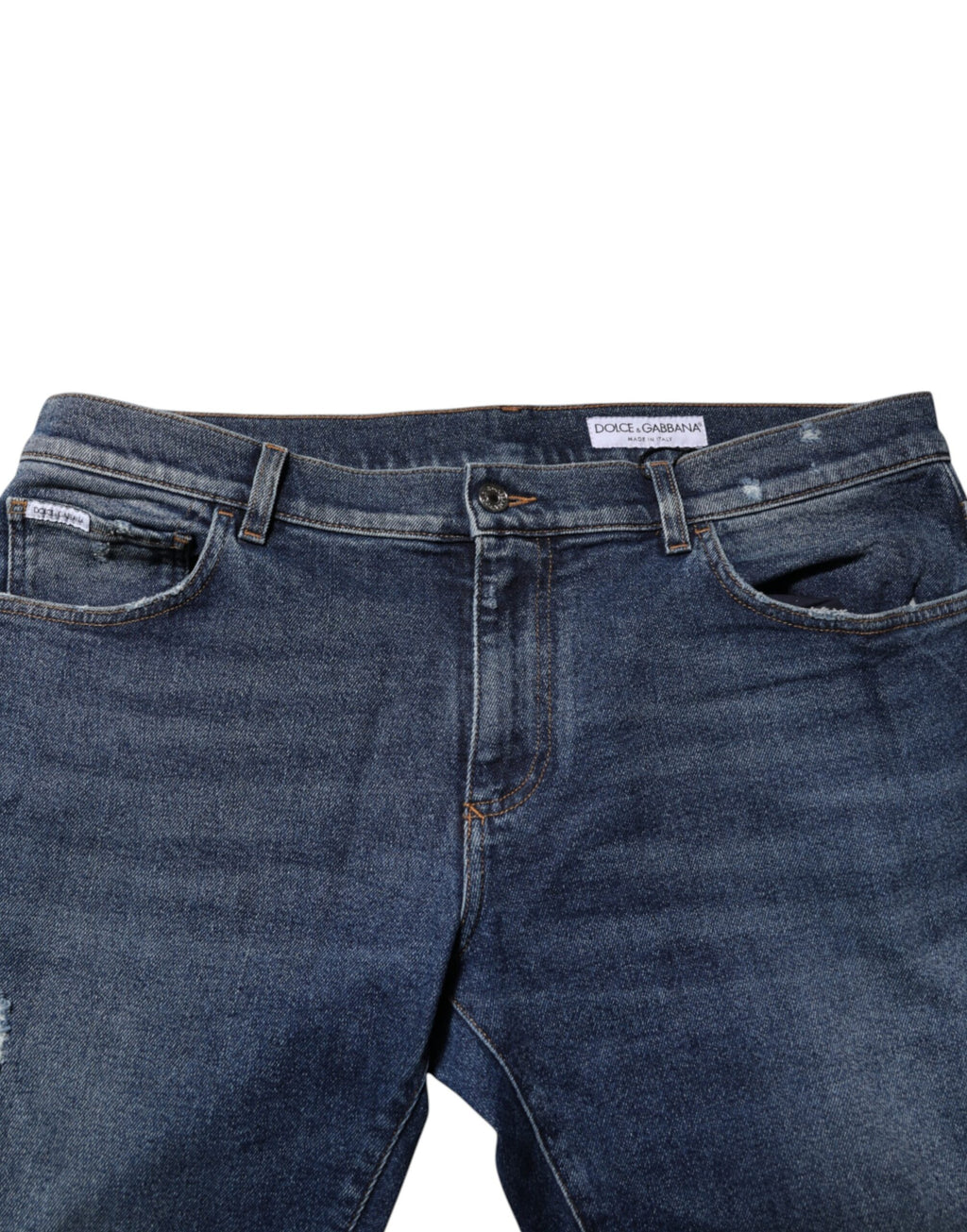 Jean droit taille moyenne en coton bleu Dolce &amp; Gabbana 