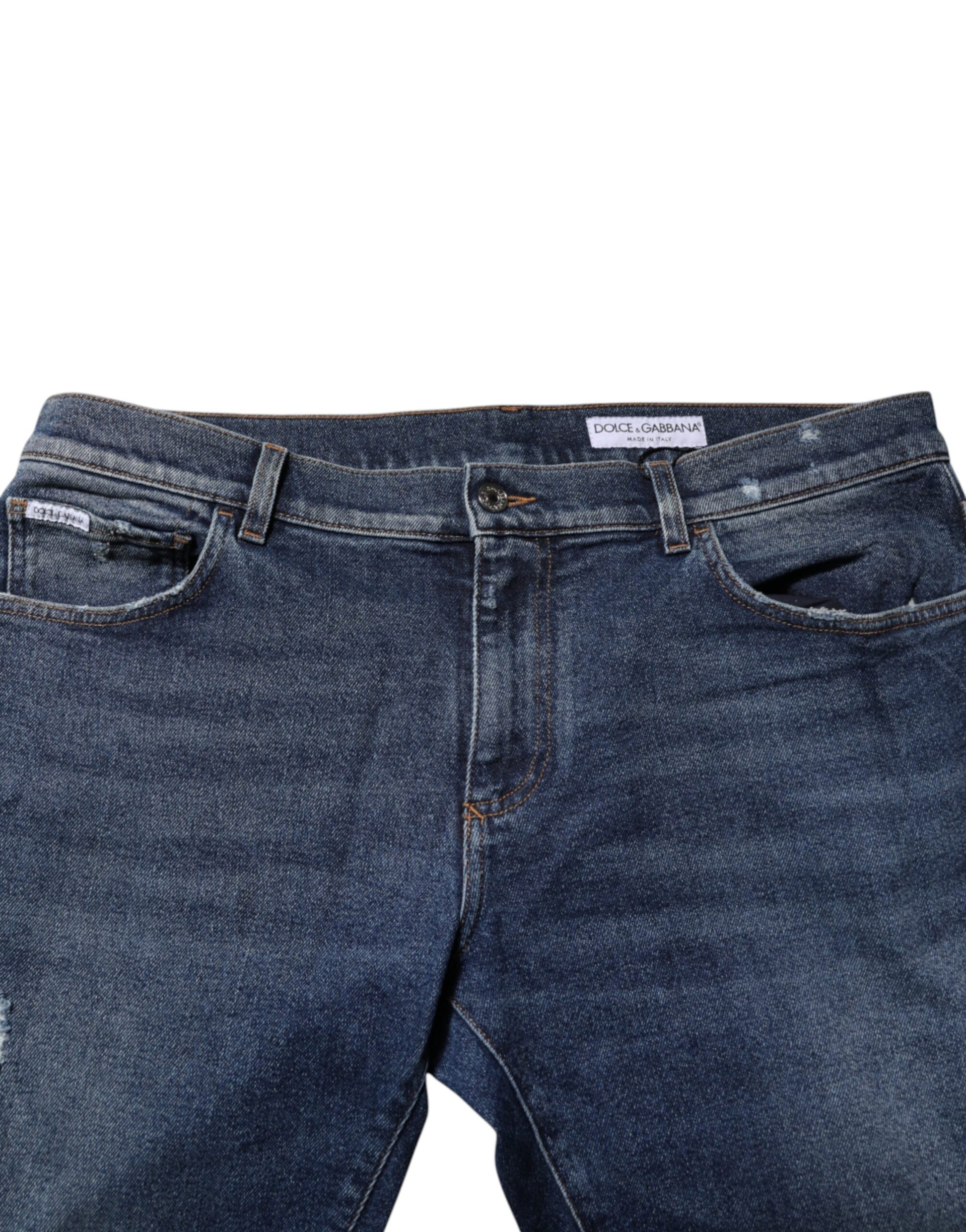 Jean droit taille moyenne en coton bleu Dolce &amp; Gabbana 