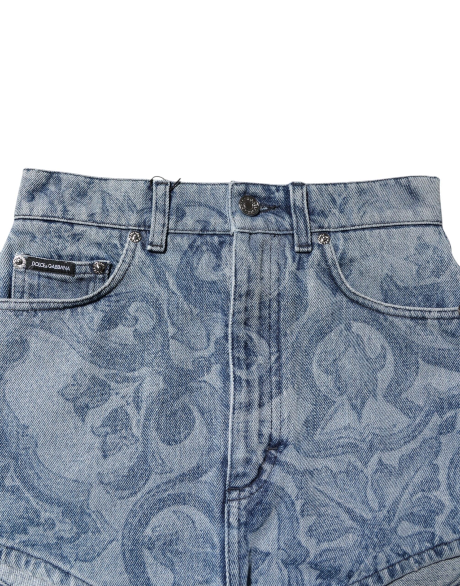 Short en denim bleu à imprimé floral Dolce &amp; Gabbana