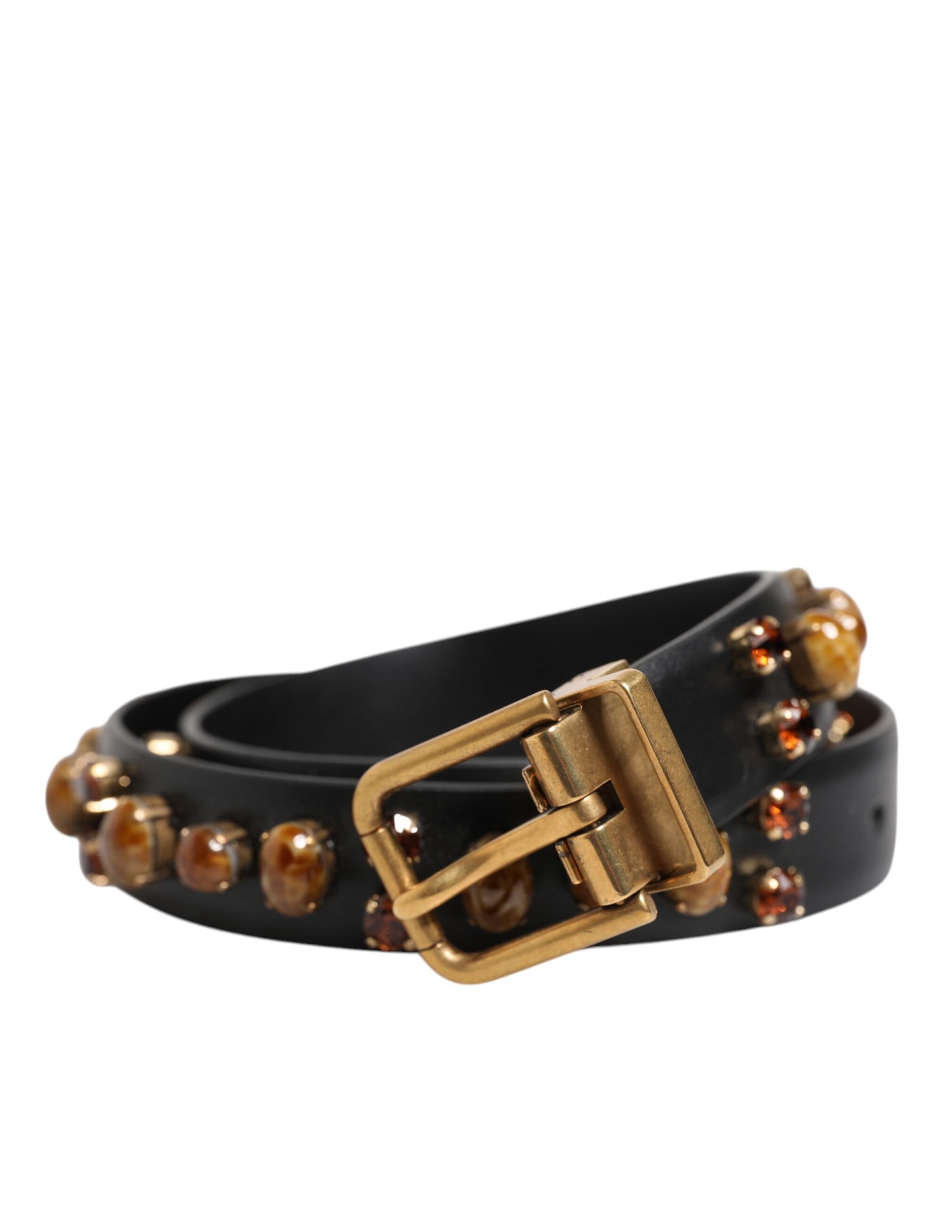 Ceinture Dolce &amp; Gabbana en cuir noir avec boucle dorée cloutée