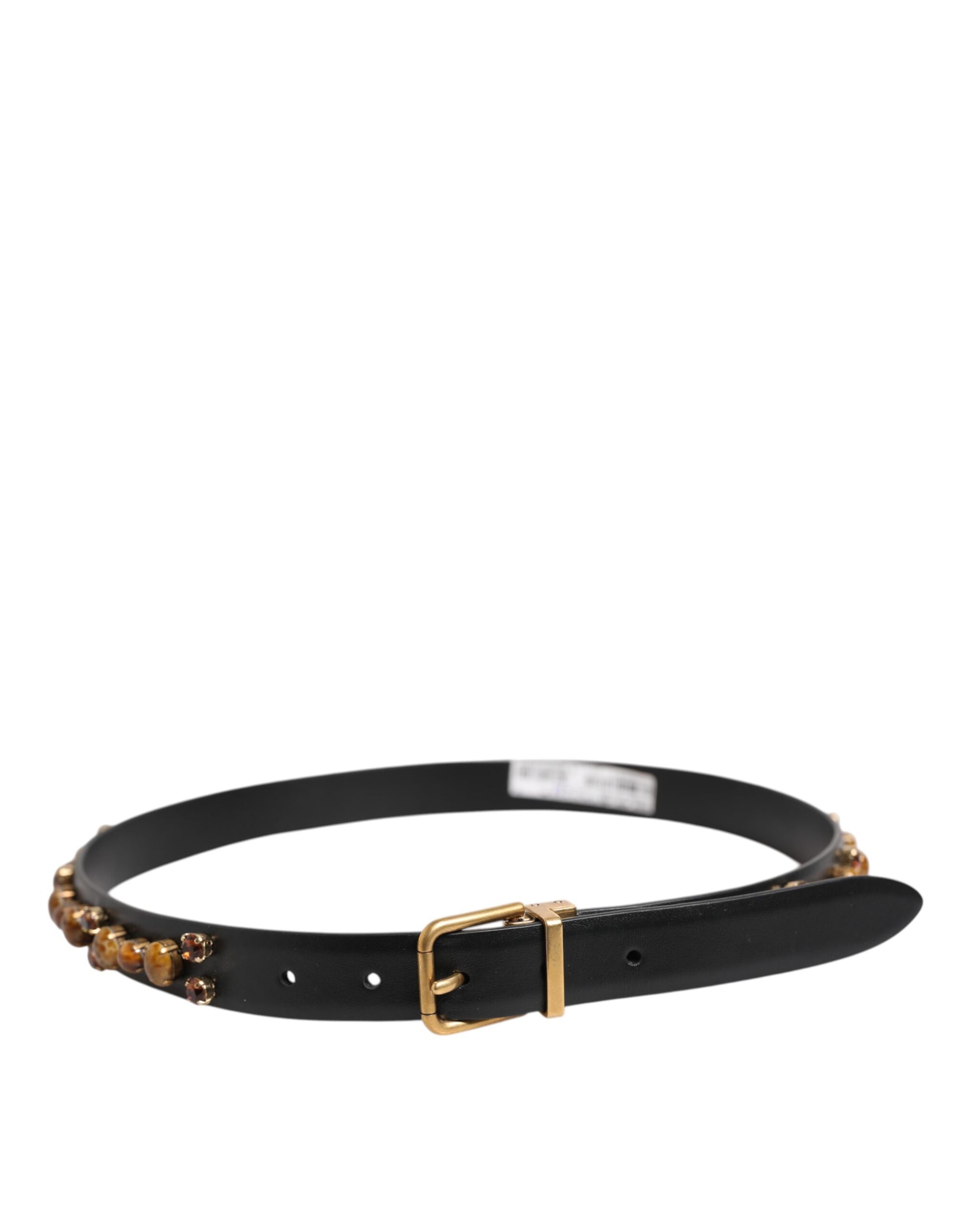 Ceinture Dolce &amp; Gabbana en cuir noir avec boucle dorée cloutée
