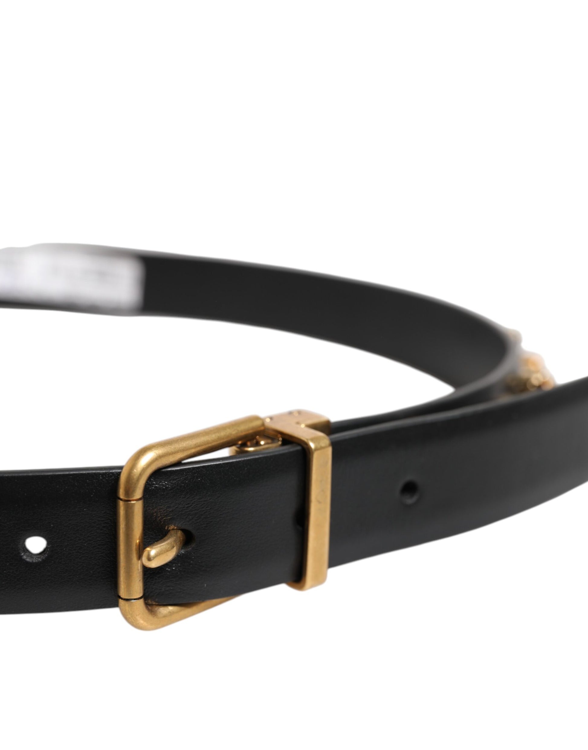 Ceinture Dolce &amp; Gabbana en cuir noir avec boucle dorée cloutée