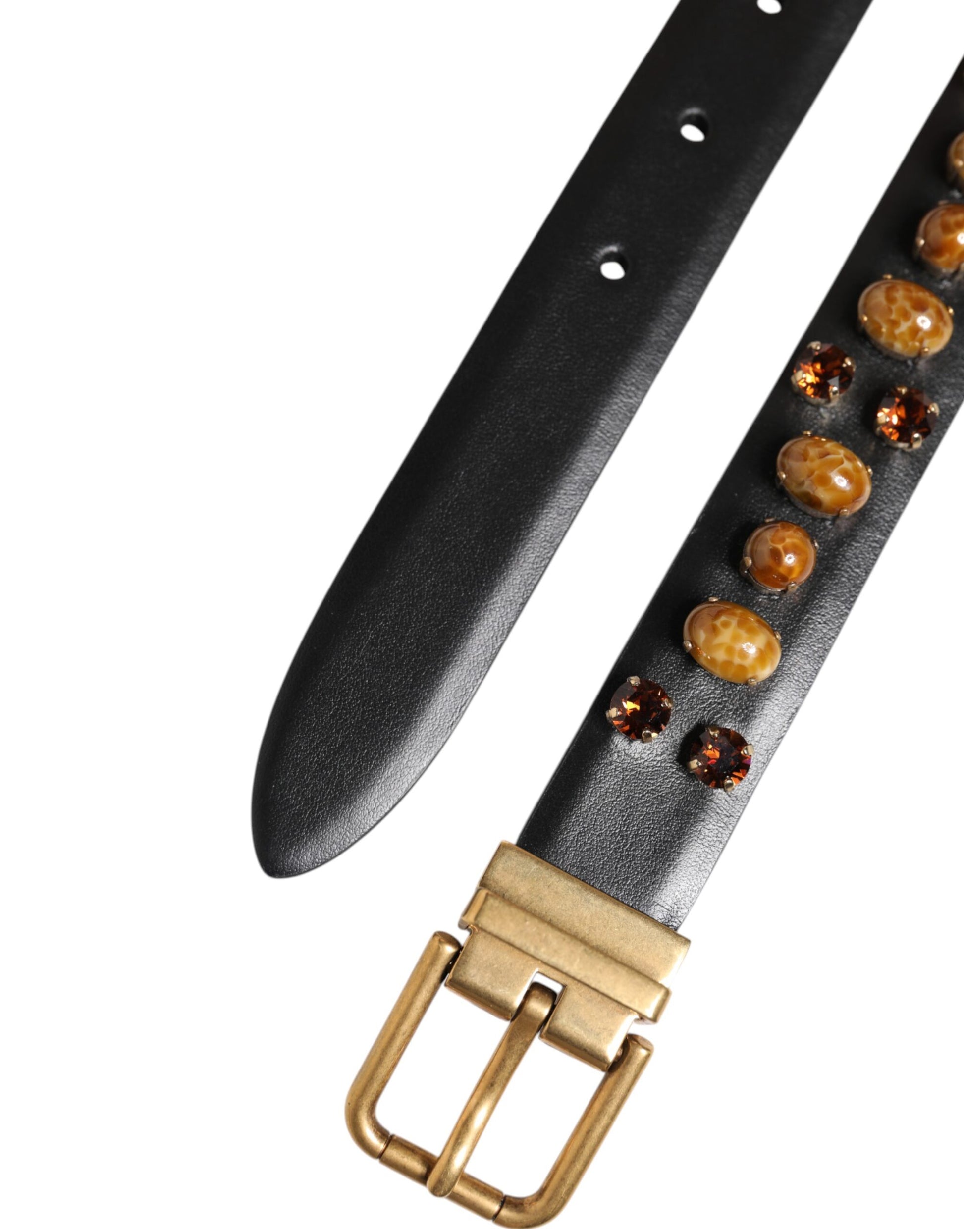 Ceinture Dolce &amp; Gabbana en cuir noir avec boucle dorée cloutée
