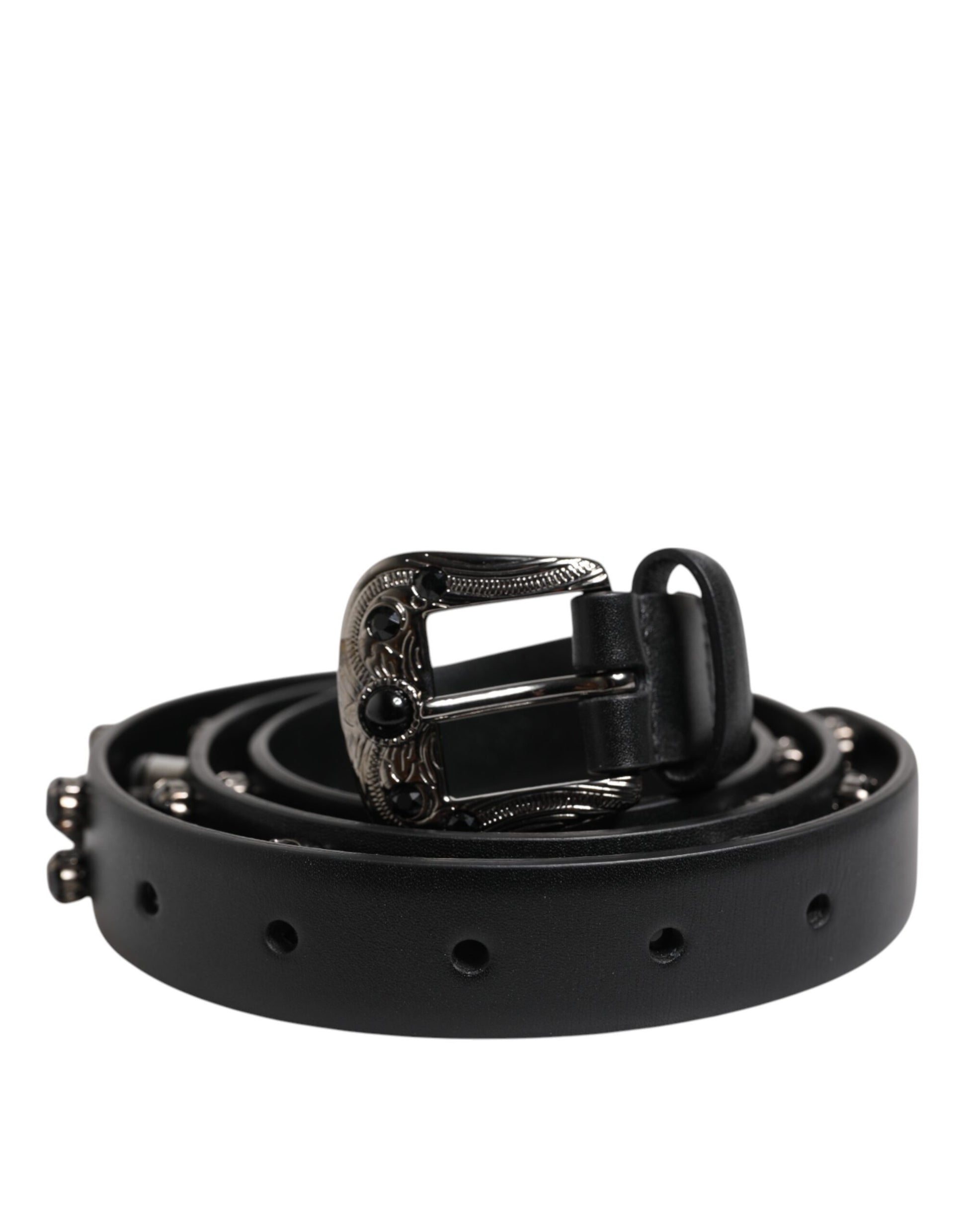 Ceinture Dolce &amp; Gabbana en cuir noir clouté avec boucle en métal et logo