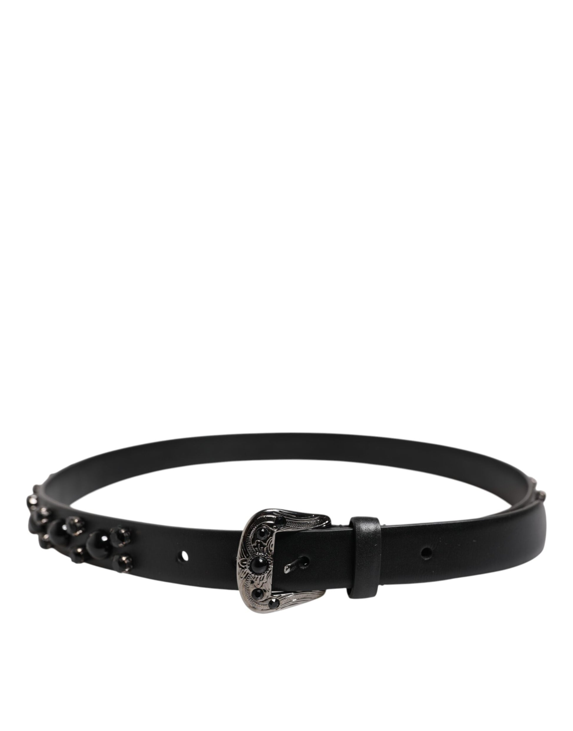 Ceinture Dolce &amp; Gabbana en cuir noir clouté avec boucle en métal et logo