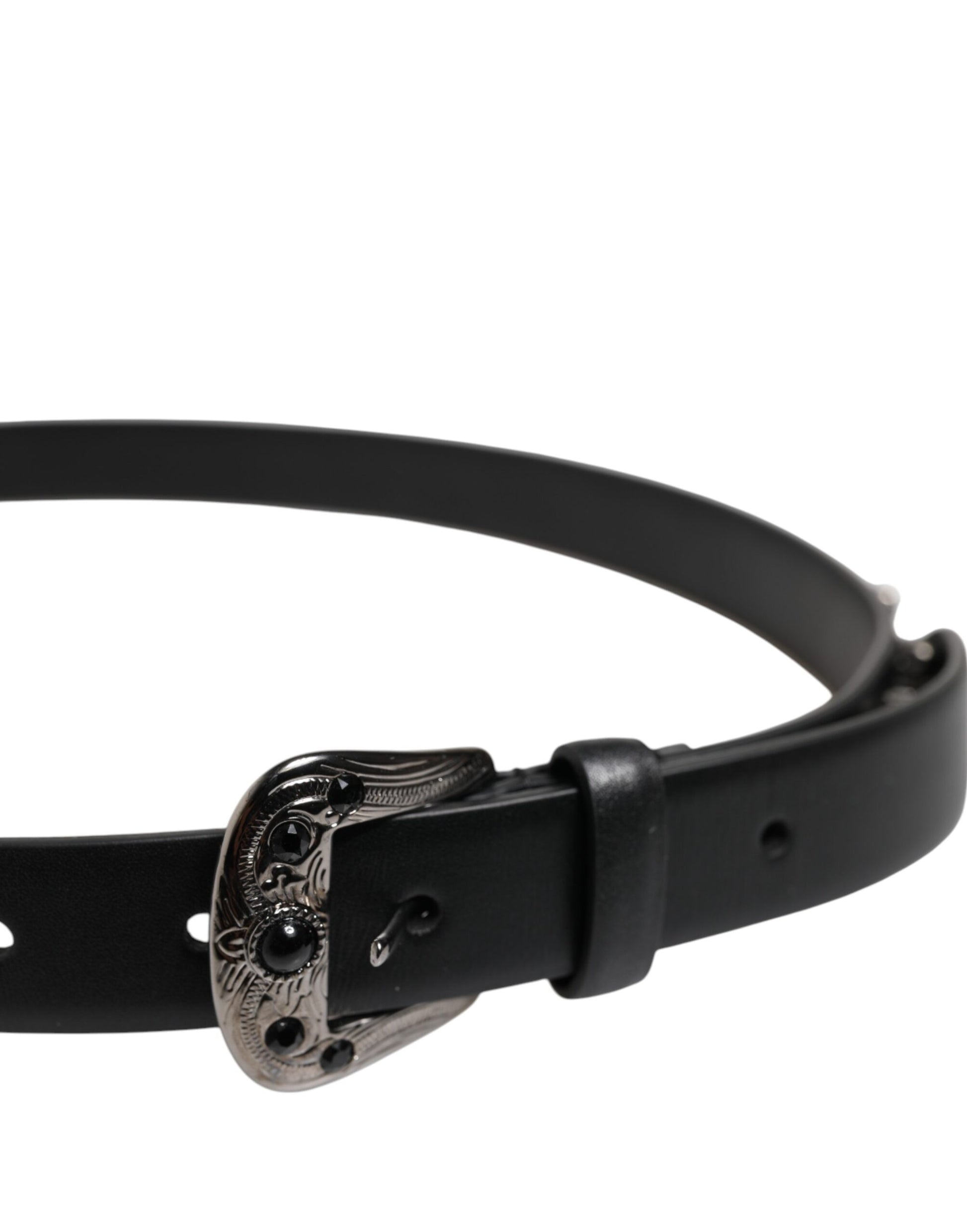 Ceinture Dolce &amp; Gabbana en cuir noir clouté avec boucle en métal et logo