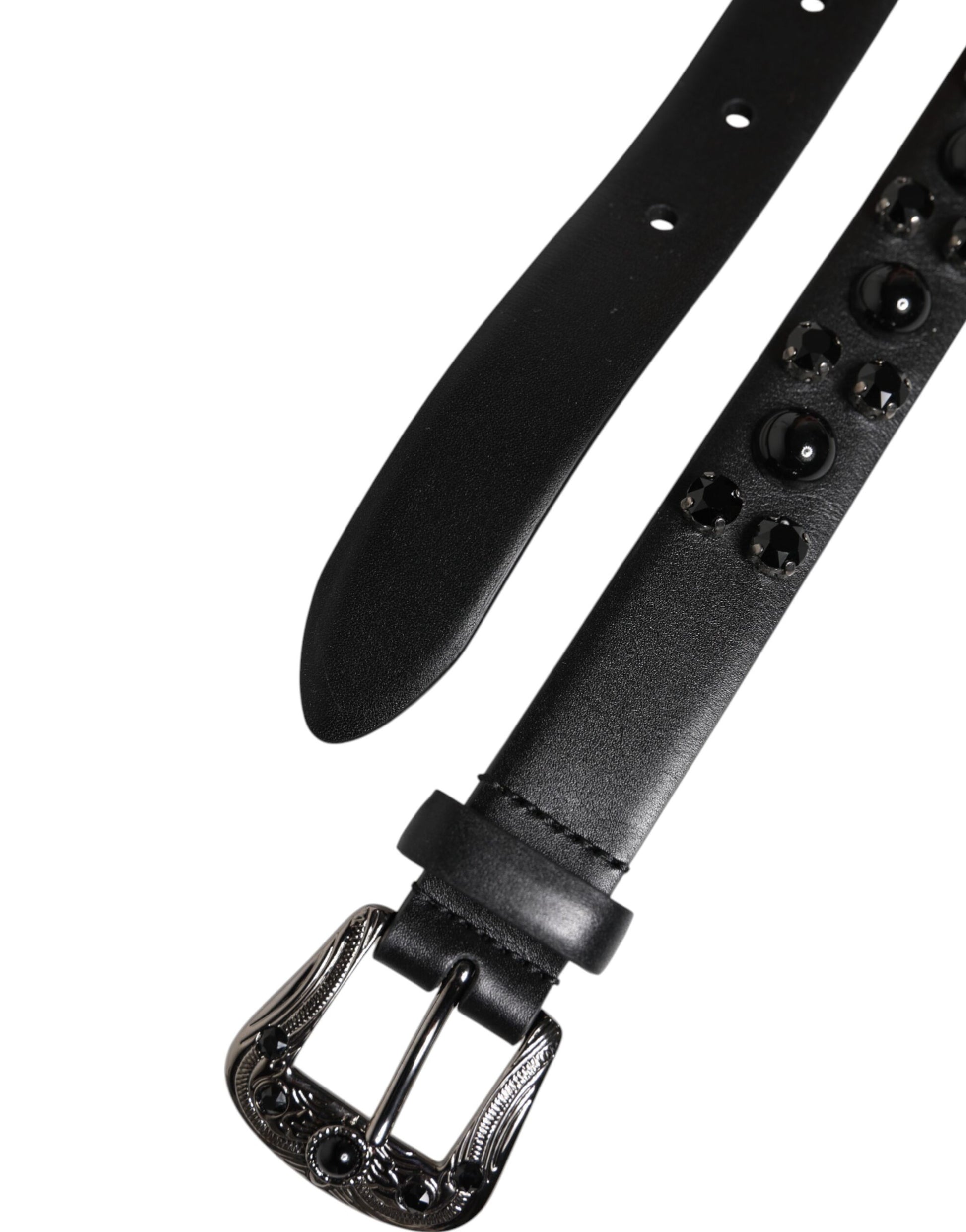 Ceinture Dolce &amp; Gabbana en cuir noir clouté avec boucle en métal et logo