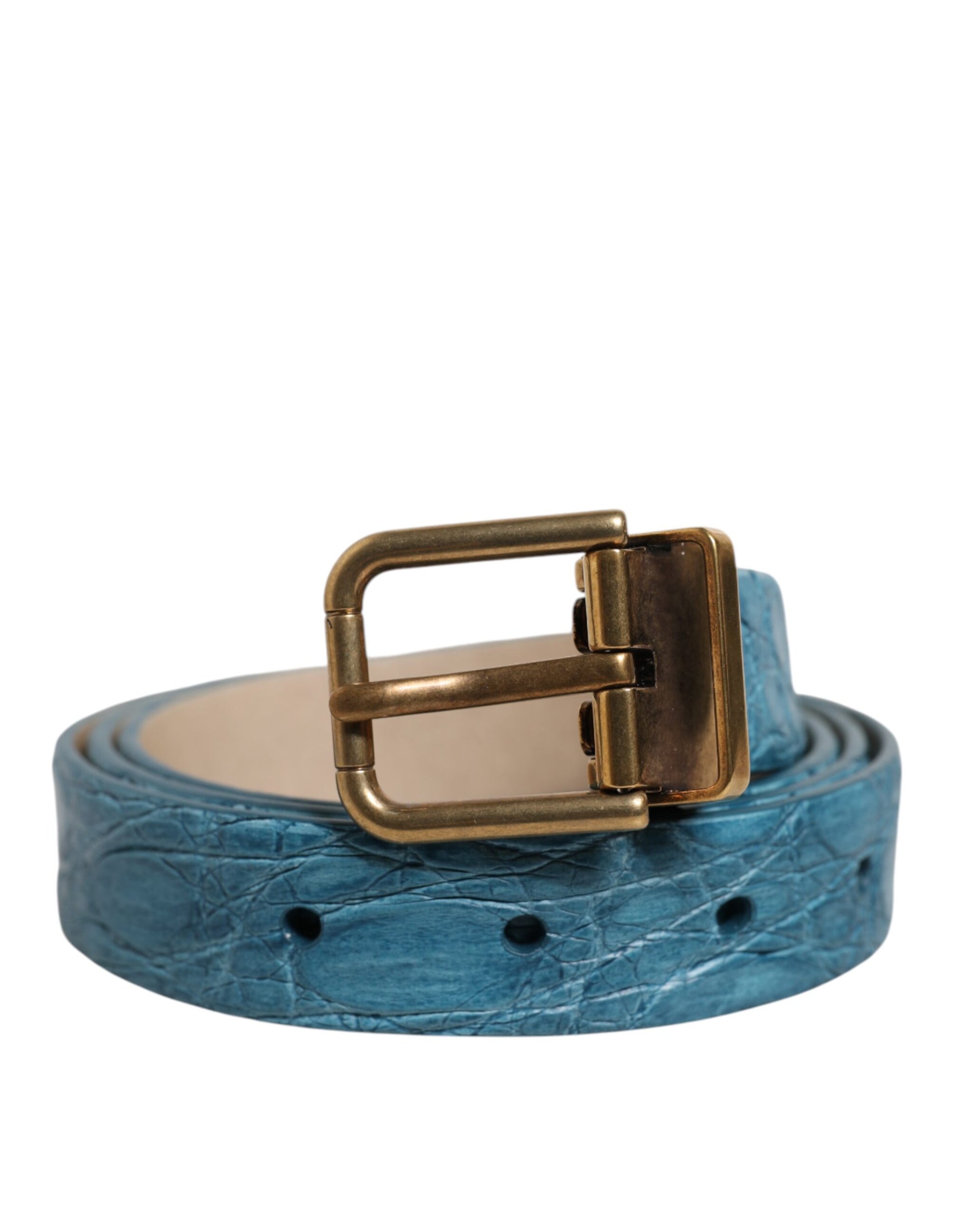 Ceinture classique en cuir bleu Dolce &amp; Gabbana avec boucle en métal doré