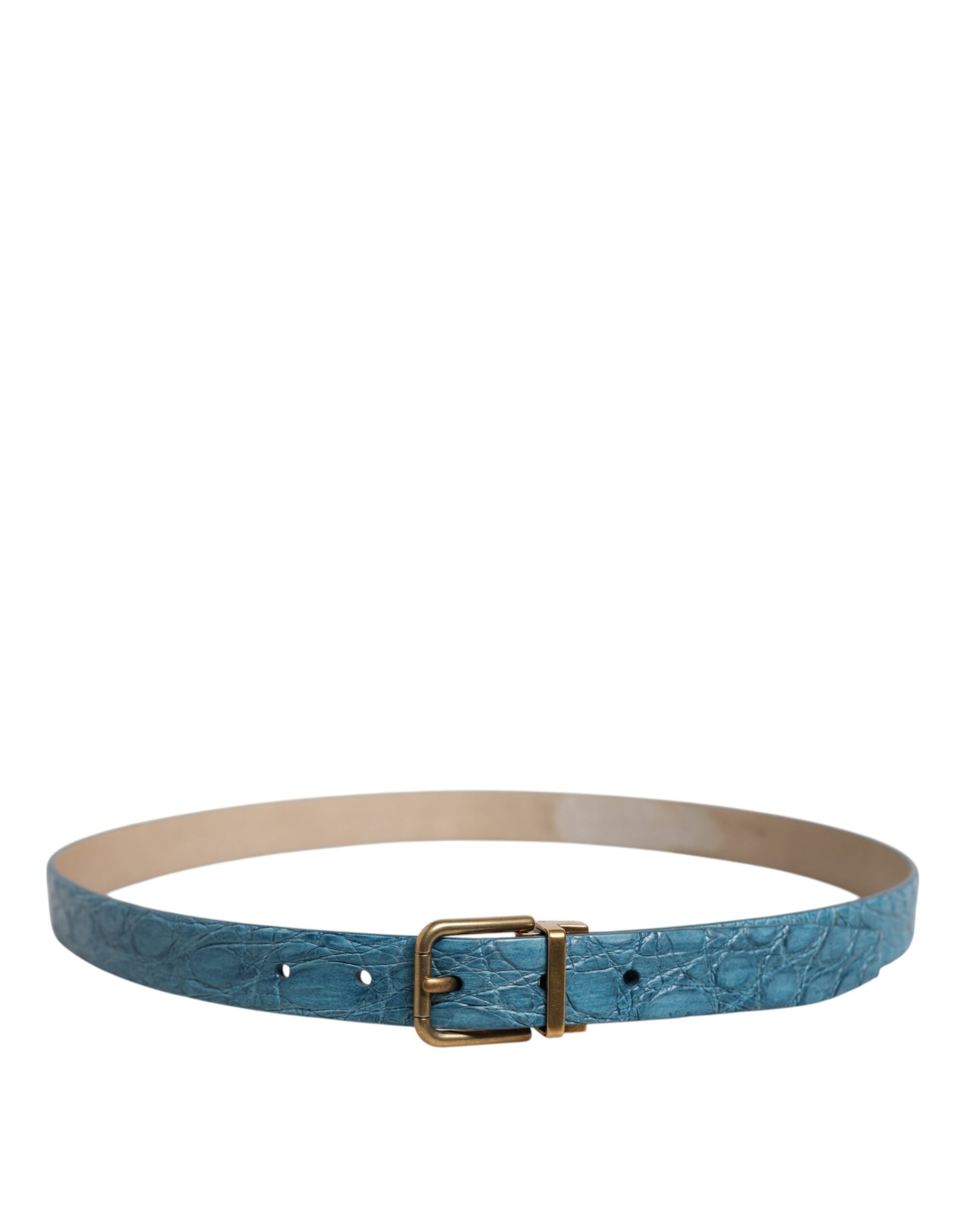 Ceinture classique en cuir bleu Dolce &amp; Gabbana avec boucle en métal doré
