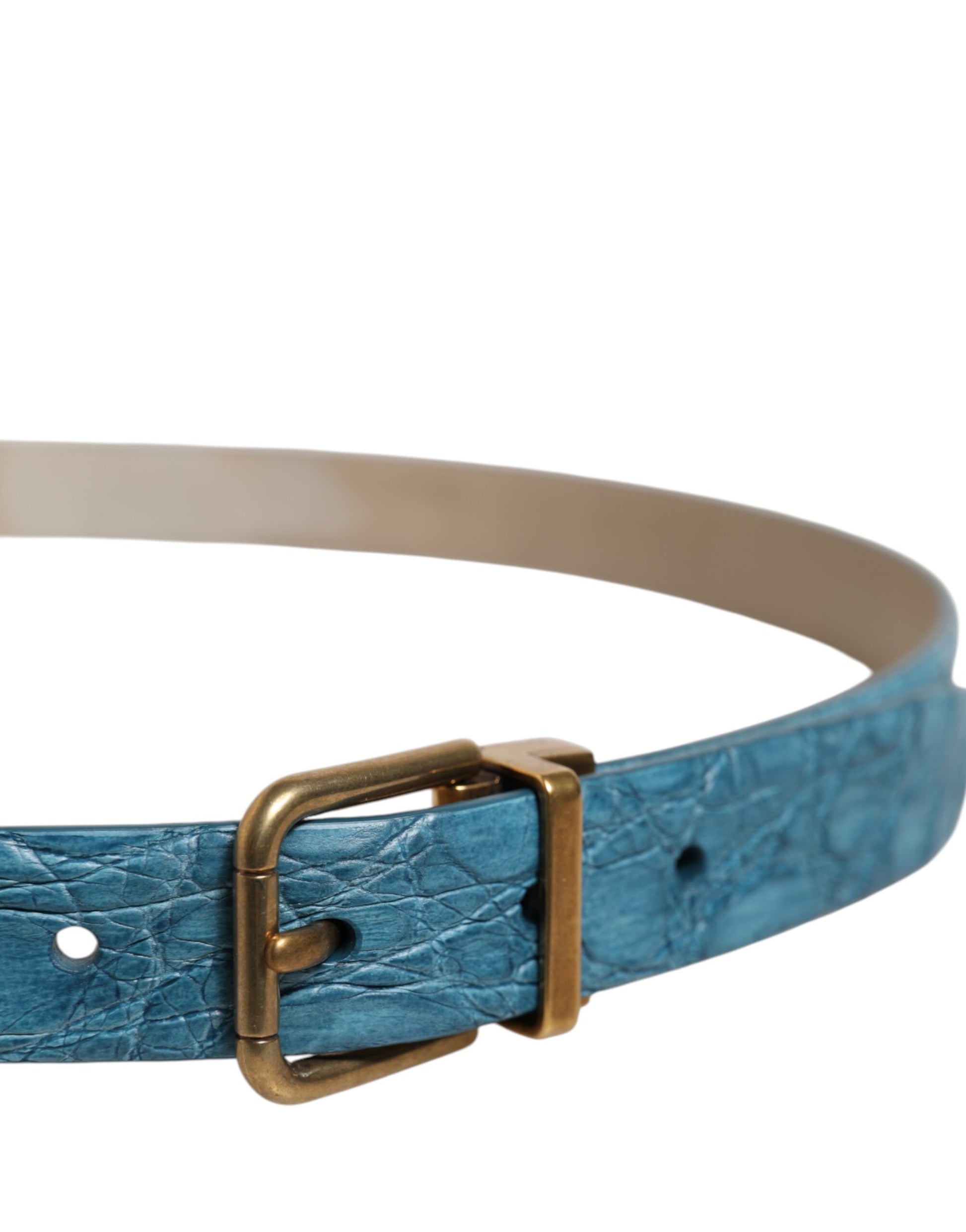 Ceinture classique en cuir bleu Dolce &amp; Gabbana avec boucle en métal doré