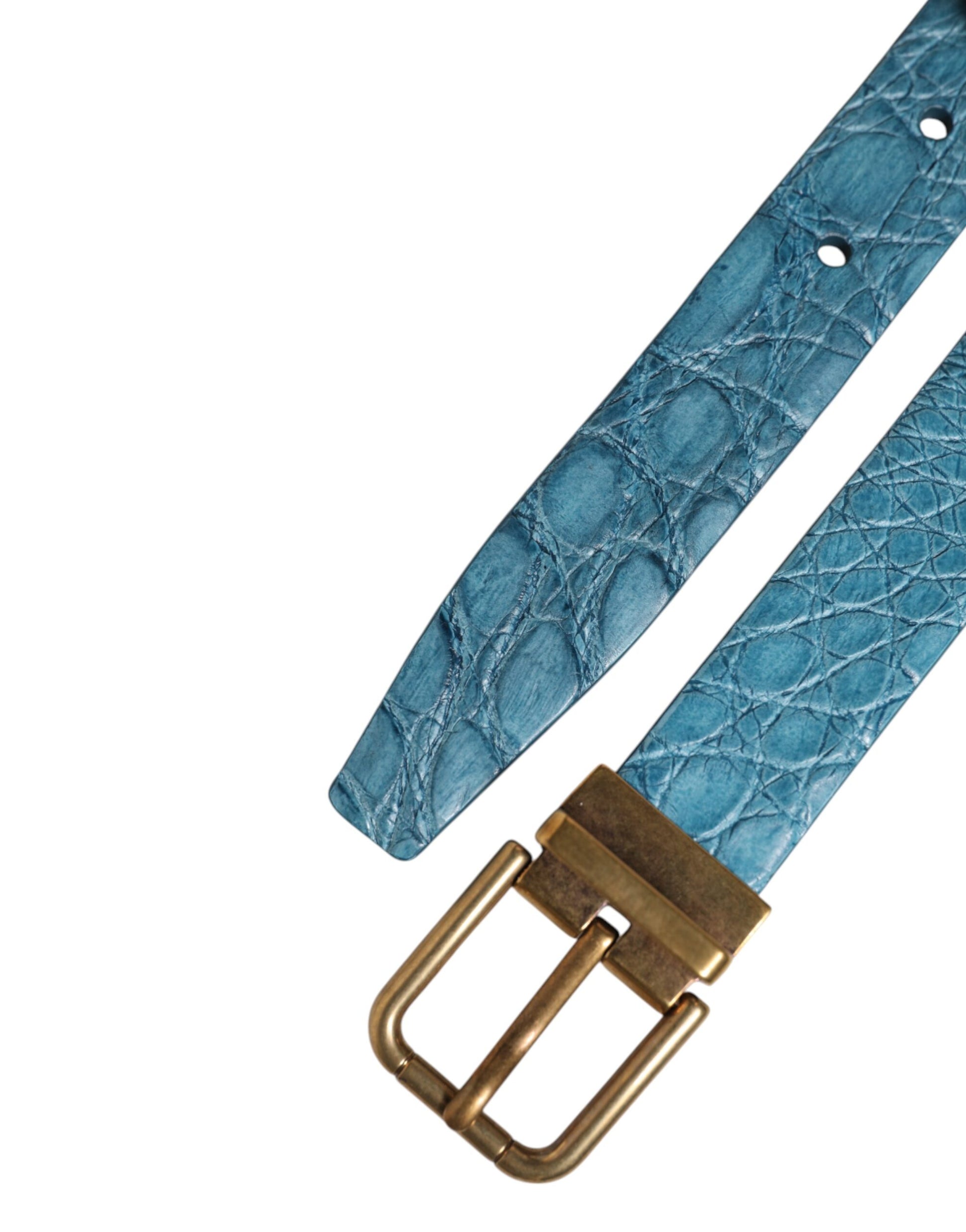 Ceinture classique en cuir bleu Dolce &amp; Gabbana avec boucle en métal doré