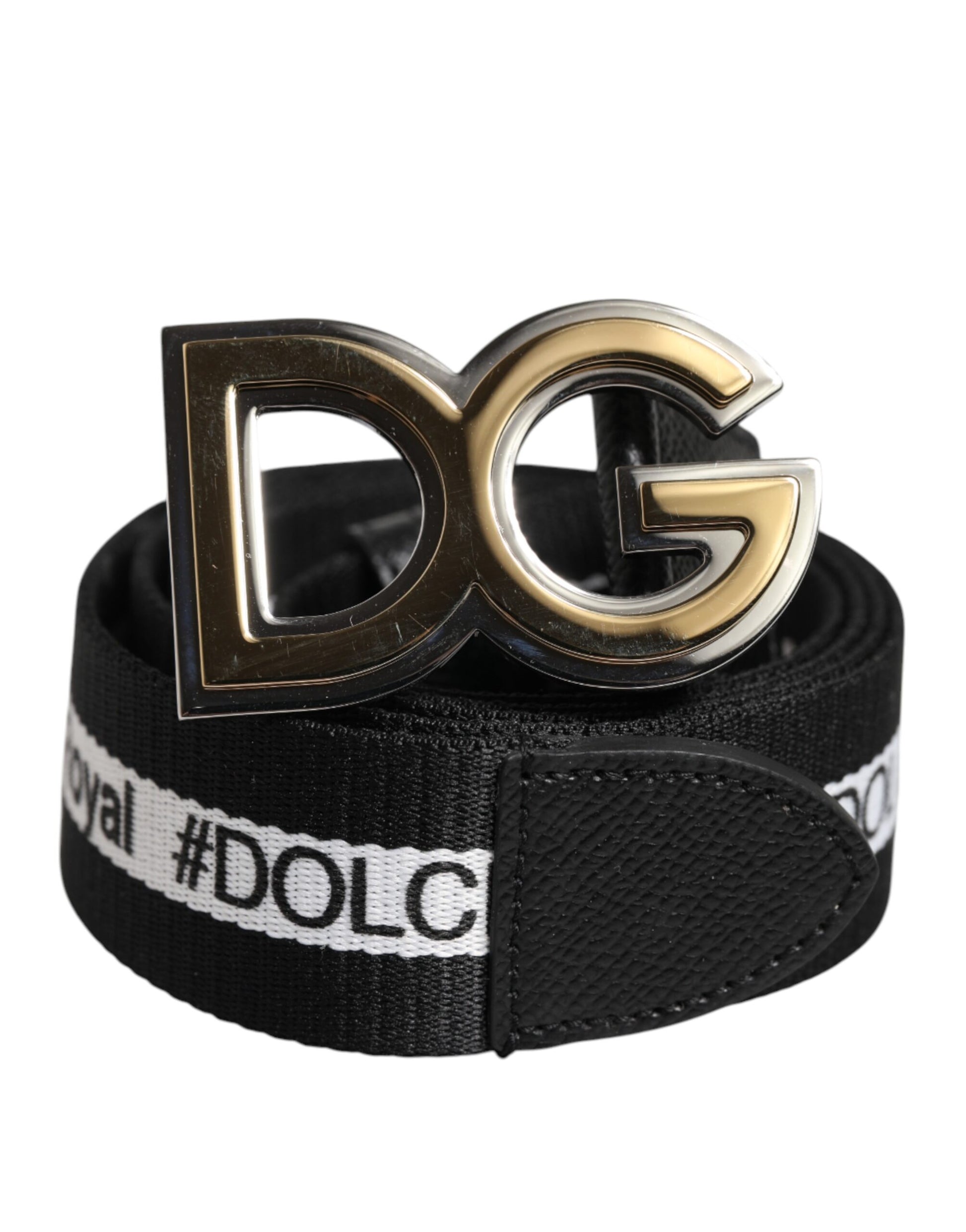 Ceinture Dolce &amp; Gabbana en coton noir avec logo DG et boucle dorée