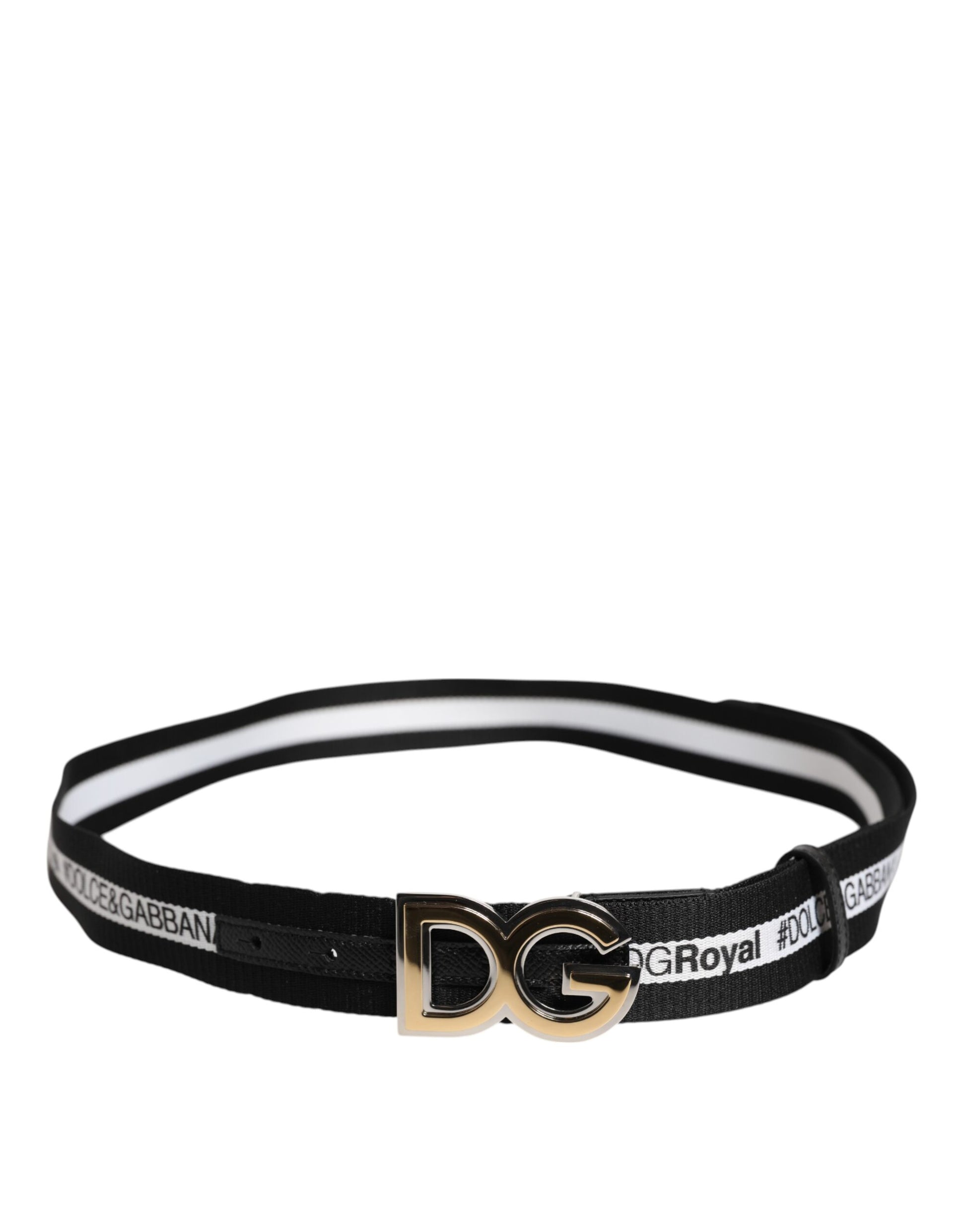 Ceinture Dolce &amp; Gabbana en coton noir avec logo DG et boucle dorée