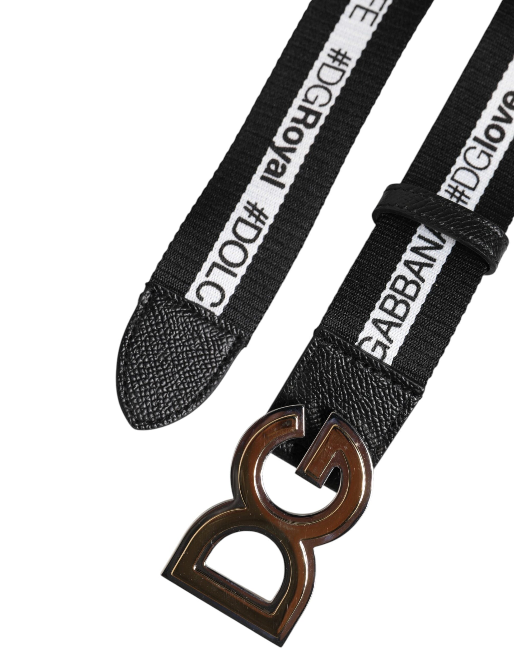 Ceinture Dolce &amp; Gabbana en coton noir avec logo DG et boucle dorée