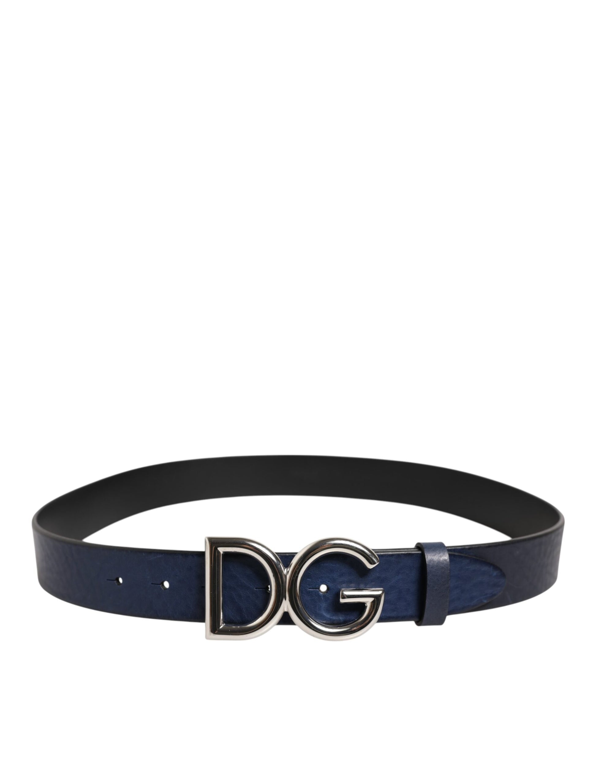 Ceinture Dolce &amp; Gabbana bleue classique en métal argenté avec boucle logo DG