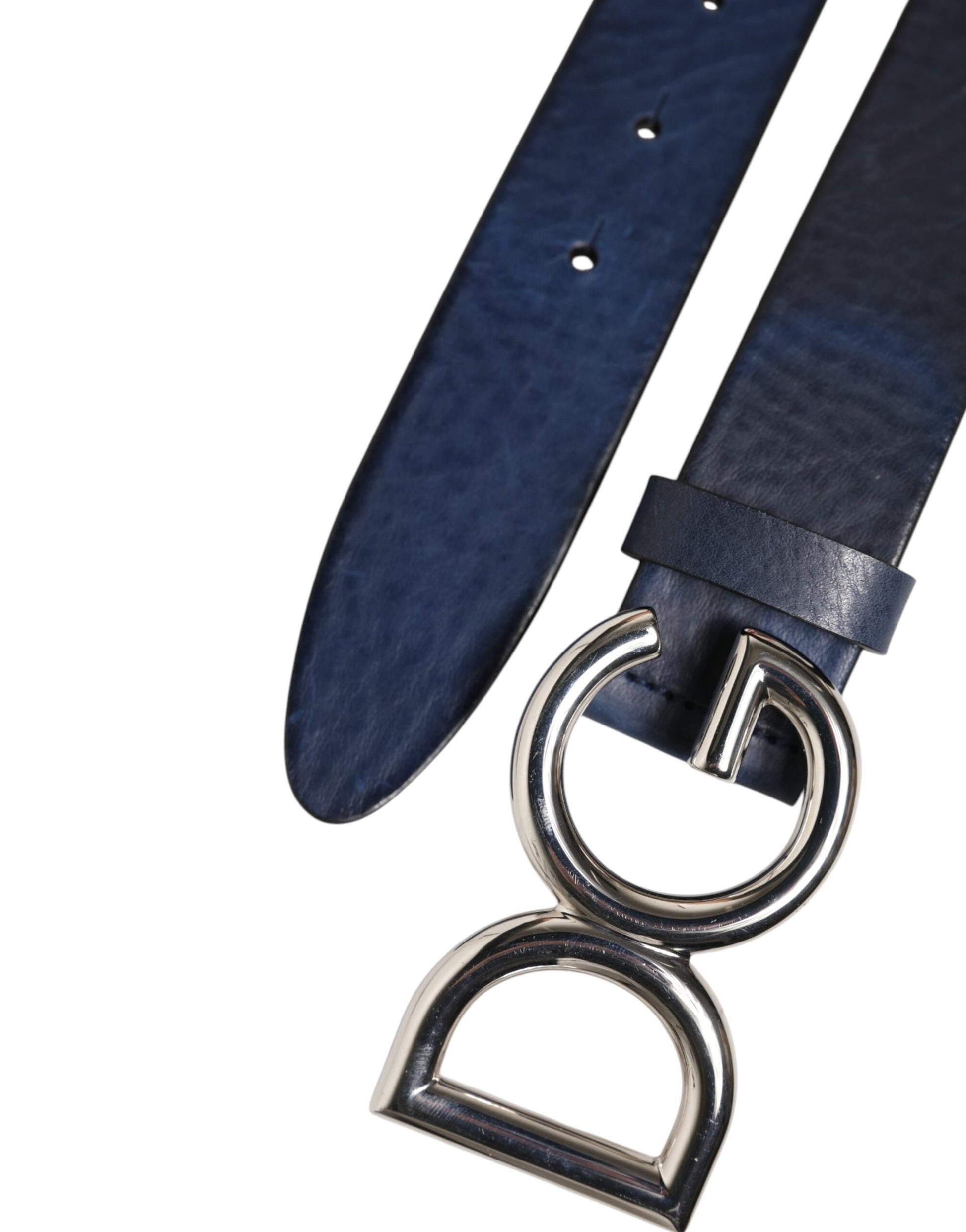 Ceinture Dolce &amp; Gabbana bleue classique en métal argenté avec boucle logo DG