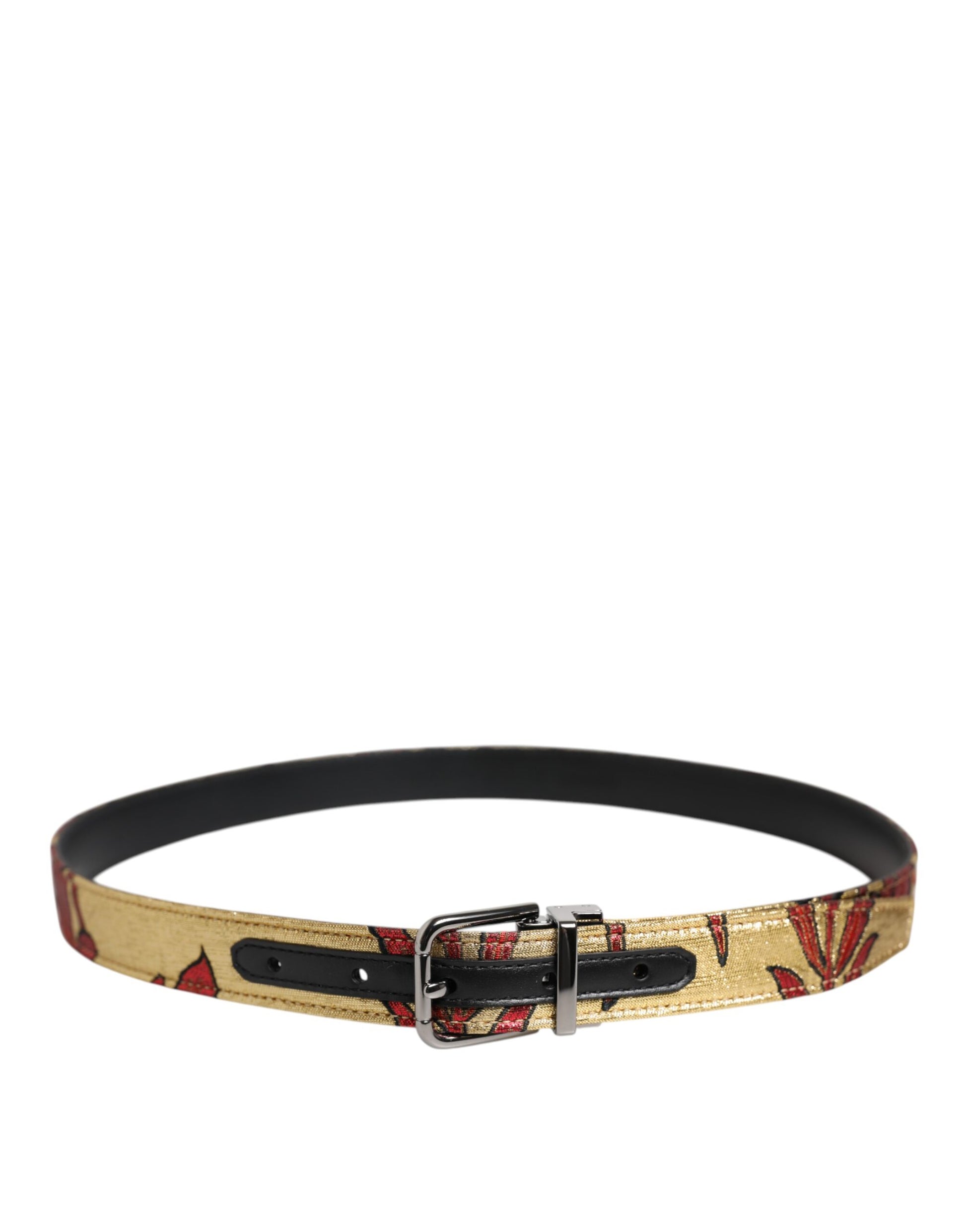 Ceinture Dolce &amp; Gabbana en jacquard floral doré avec boucle en métal argenté