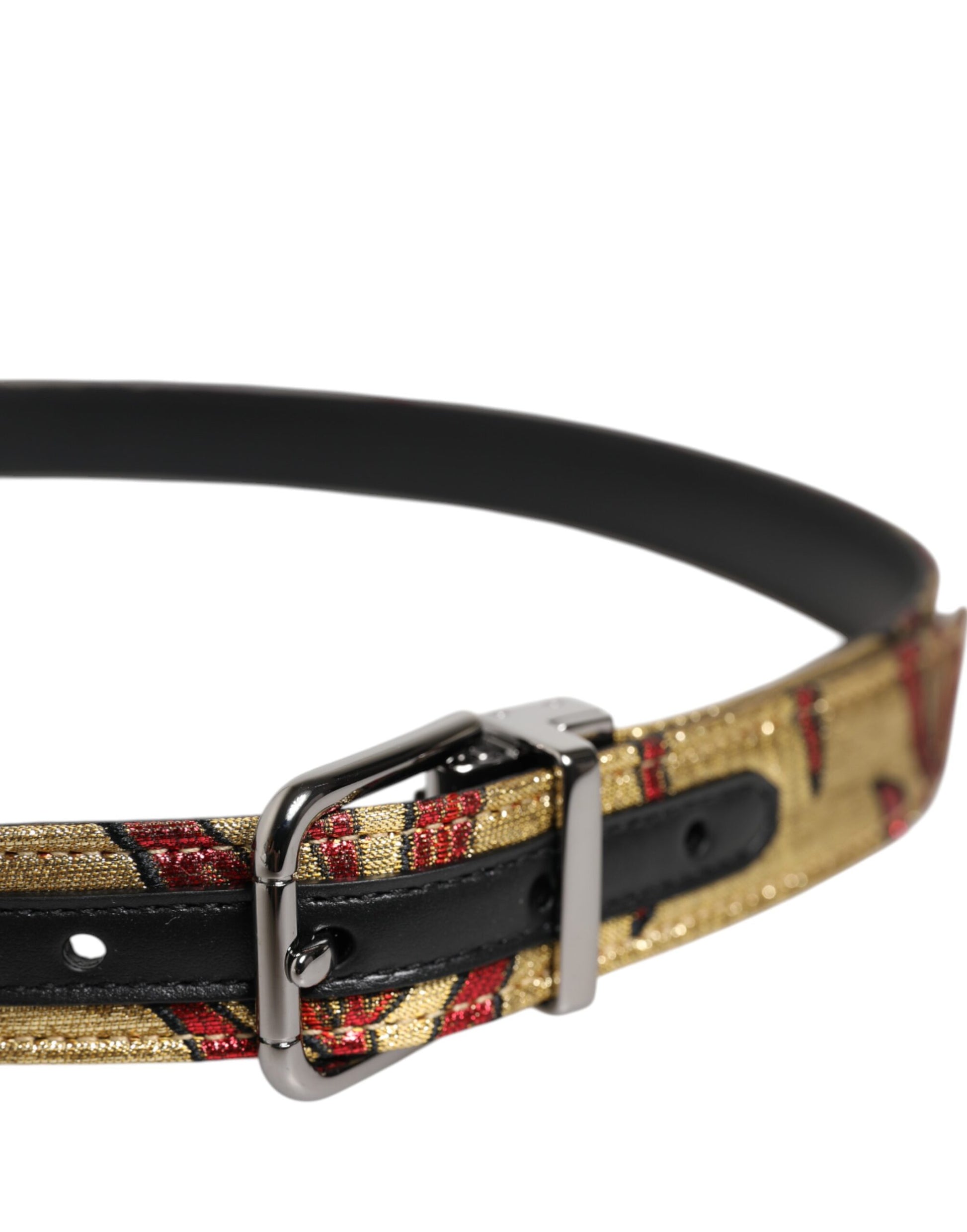 Ceinture Dolce &amp; Gabbana en jacquard floral doré avec boucle en métal argenté