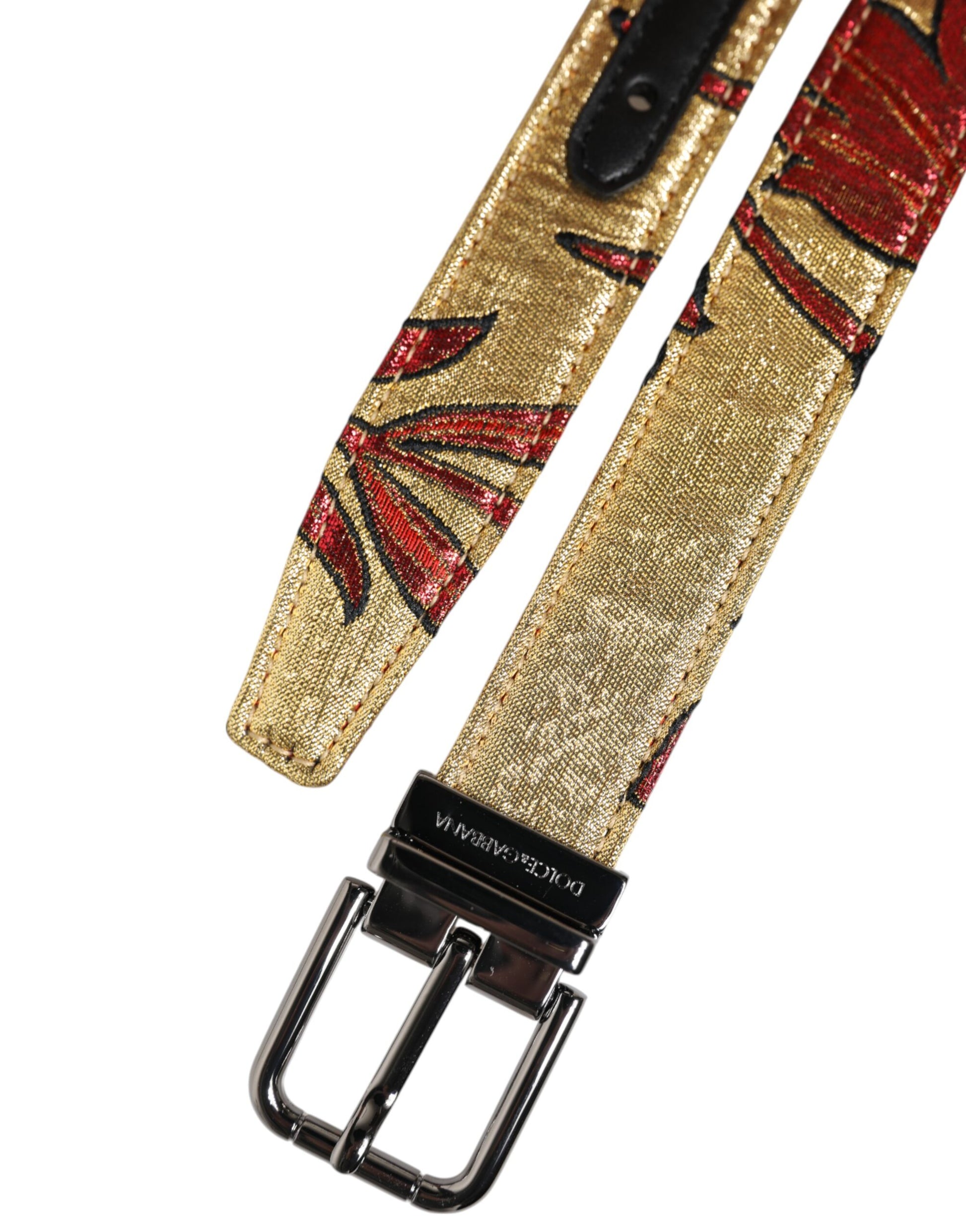 Ceinture Dolce &amp; Gabbana en jacquard floral doré avec boucle en métal argenté