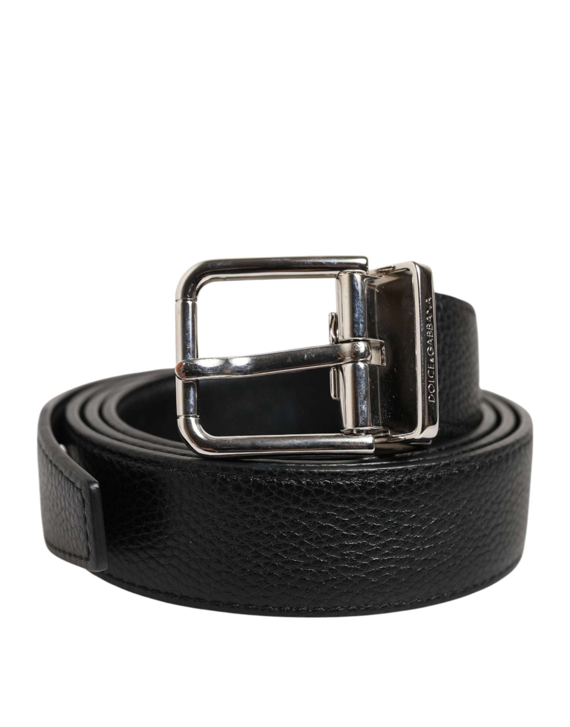 Ceinture Dolce &amp; Gabbana en cuir noir classique avec boucle argentée