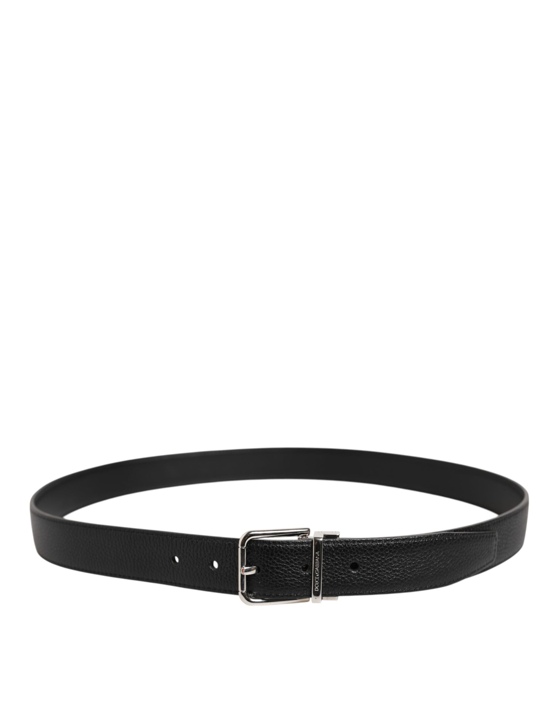 Ceinture Dolce &amp; Gabbana en cuir noir classique avec boucle argentée