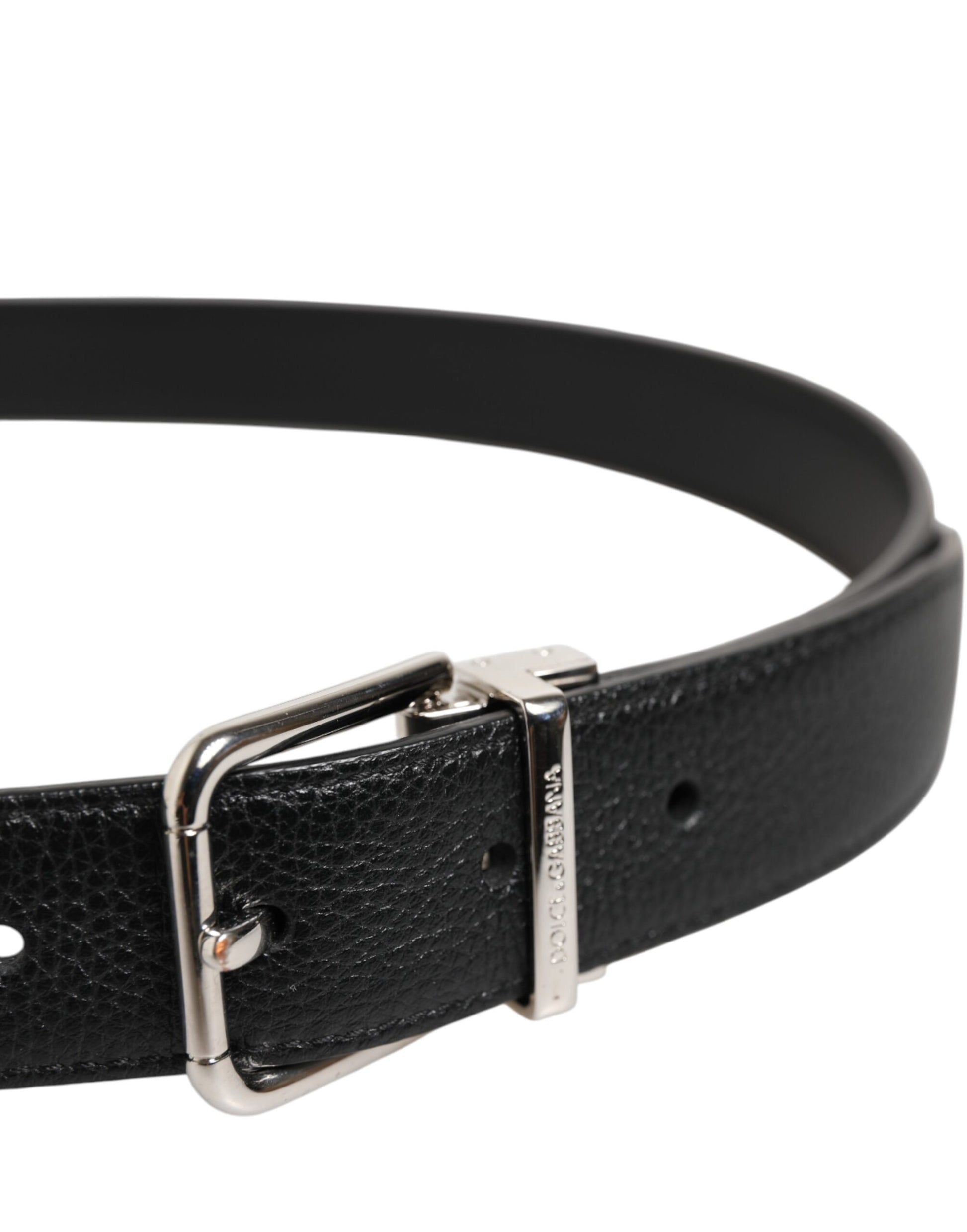 Ceinture Dolce &amp; Gabbana en cuir noir classique avec boucle argentée