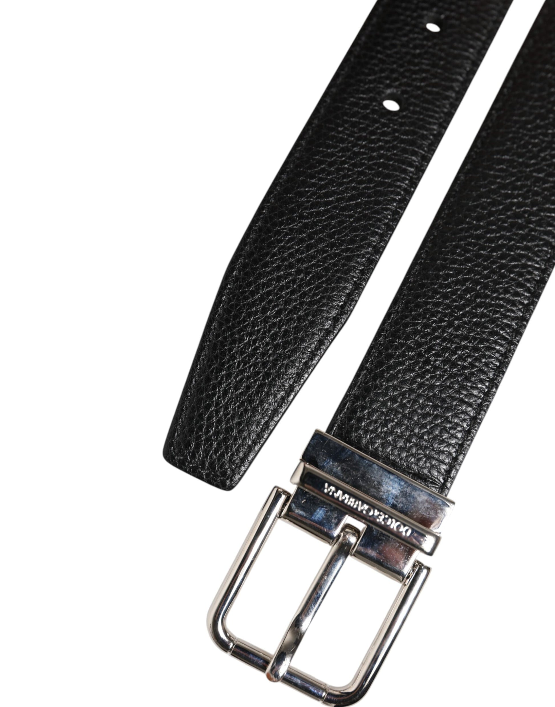 Ceinture Dolce &amp; Gabbana en cuir noir classique avec boucle argentée