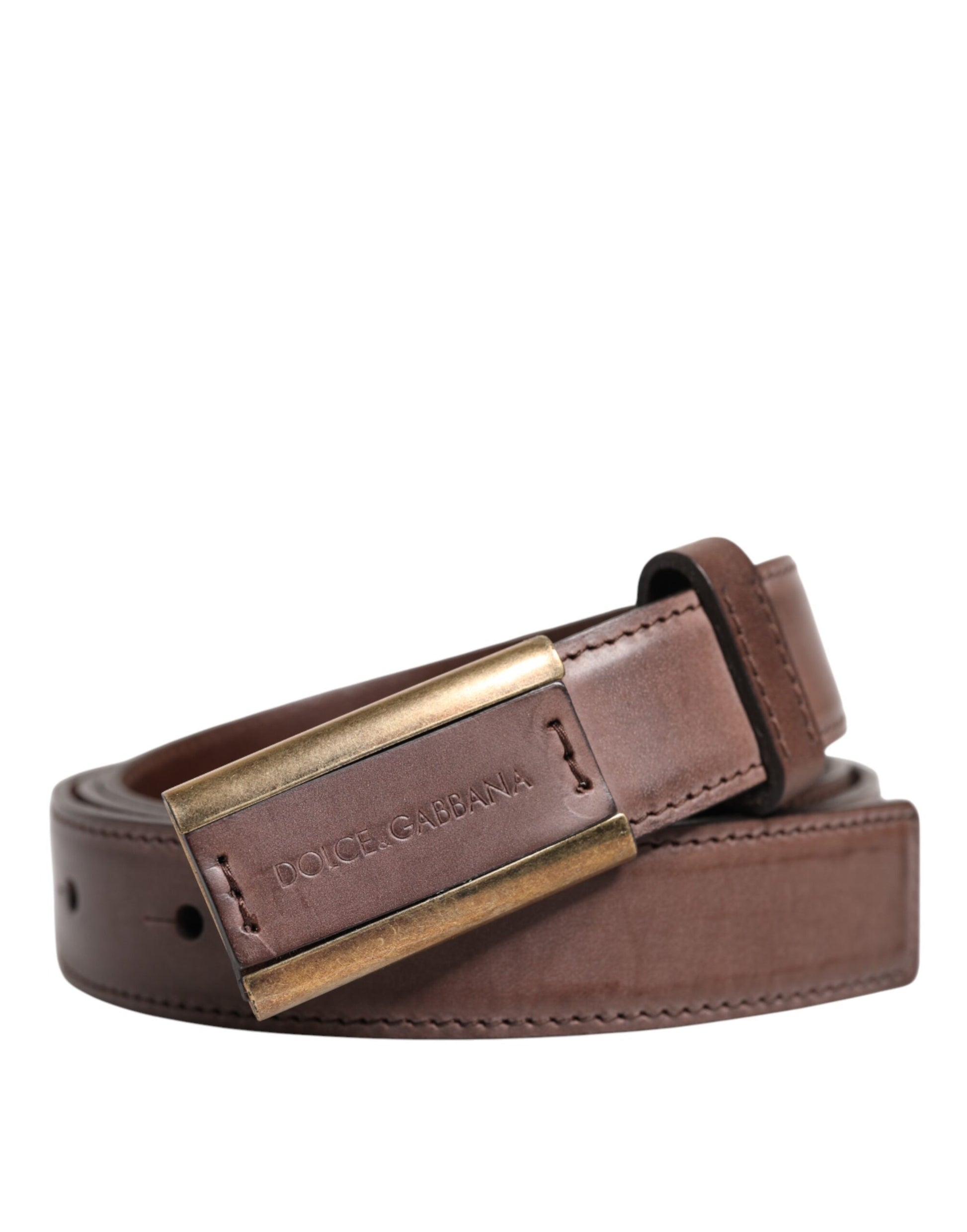 Ceinture Dolce &amp; Gabbana en cuir de veau marron avec boucle antique