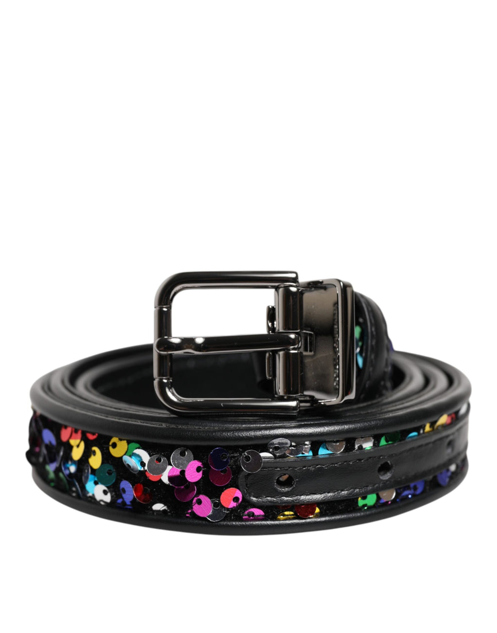 Ceinture à boucle en métal ornée de sequins noirs Dolce &amp; Gabbana